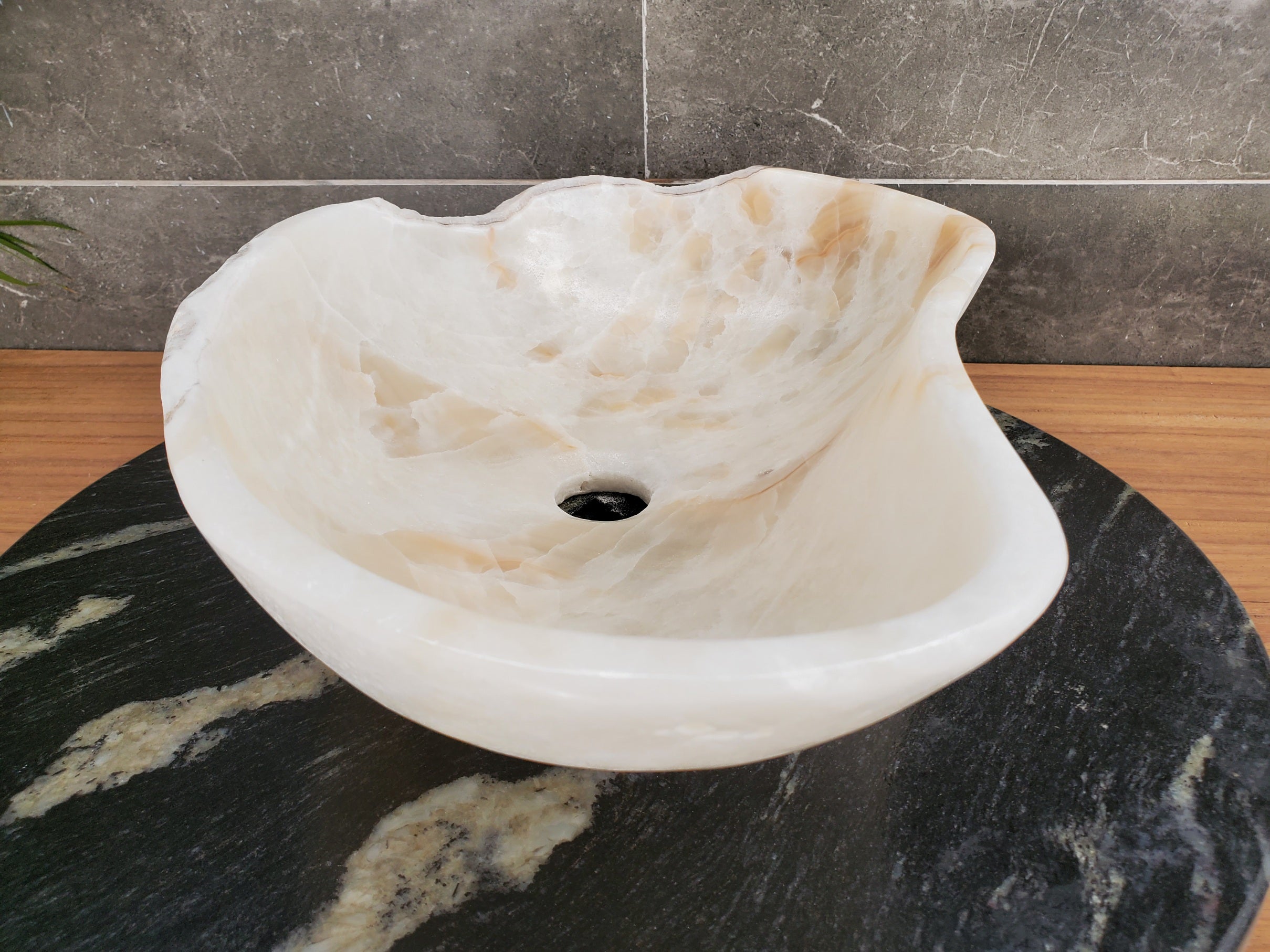 S33_33 Neutral White Onyx Bathroom Vessel Sink - 18 x 11 inch