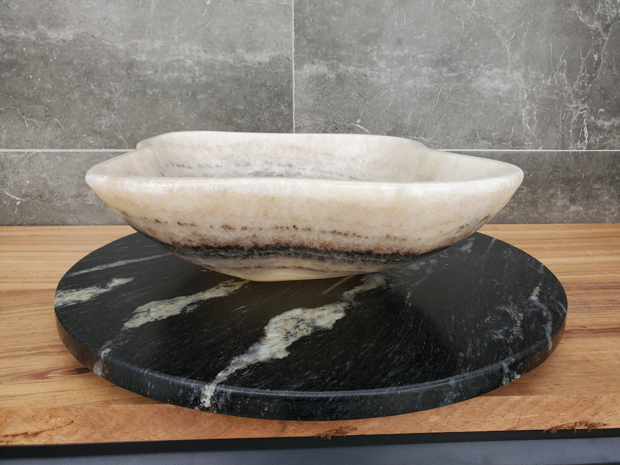 S32_12 Onyx Stone Vessel Bathroom Sink - 16.5 x 13.5 inch