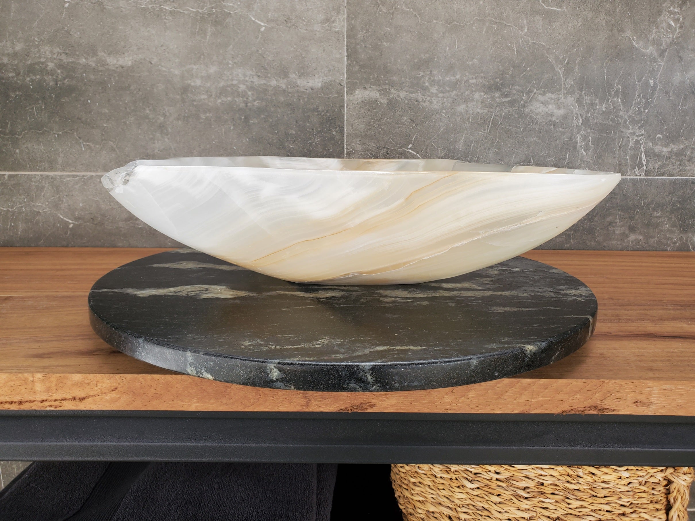 S33_23 White Onyx Bathroom Vessel Sink - 17 x 16 inch