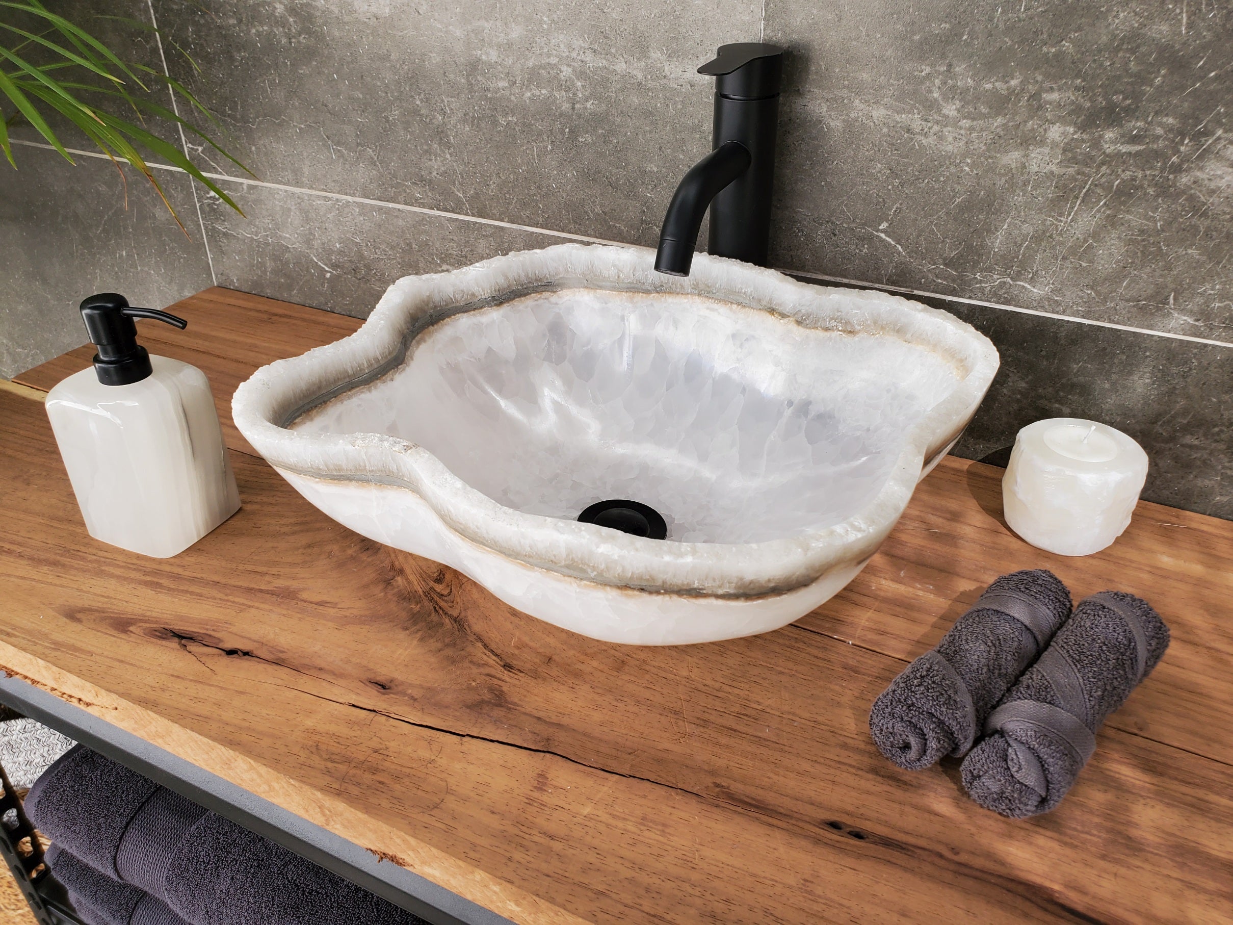 S33_48 White Onyx Bathroom Vessel Sink