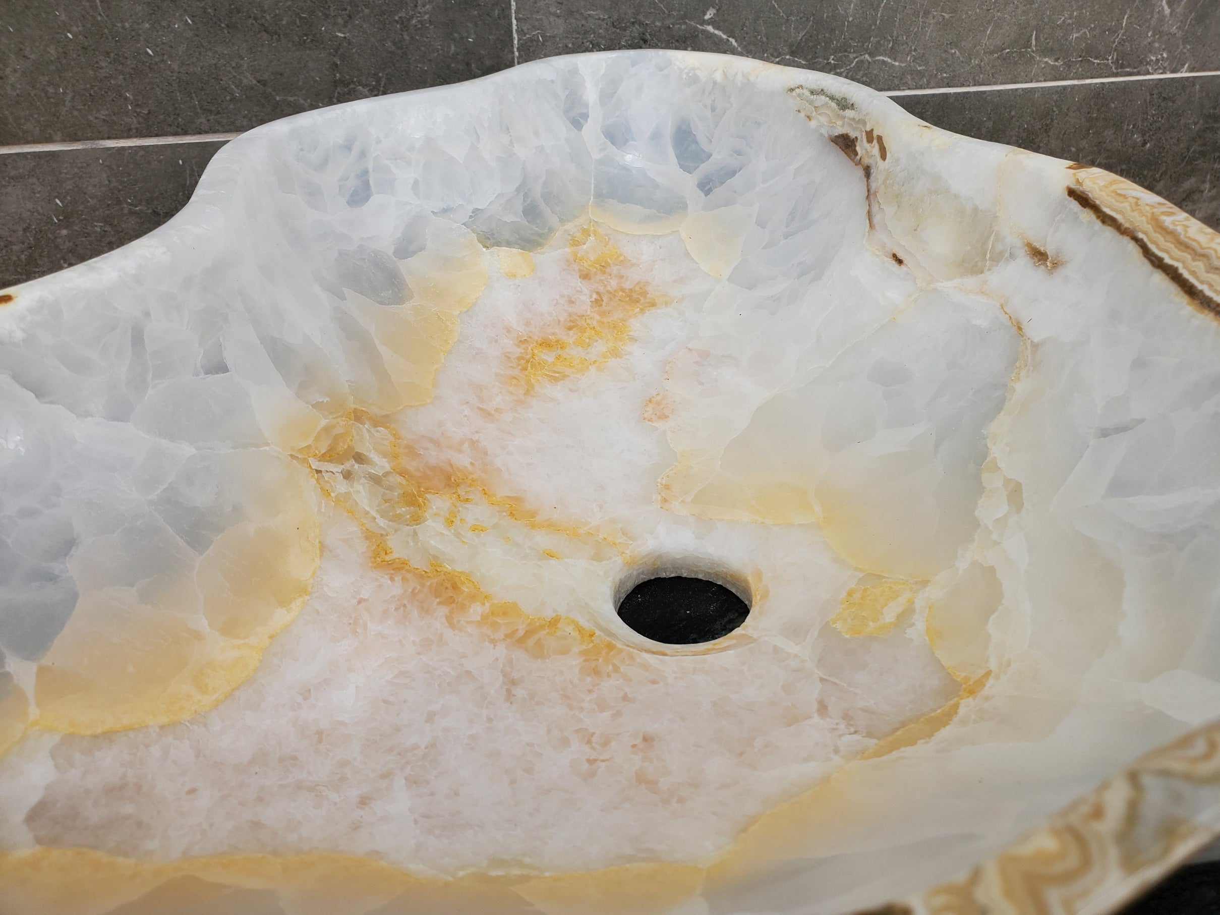 S32_10 Onyx Stone Vessel Bathroom Sink - 20 x 12.5 inch