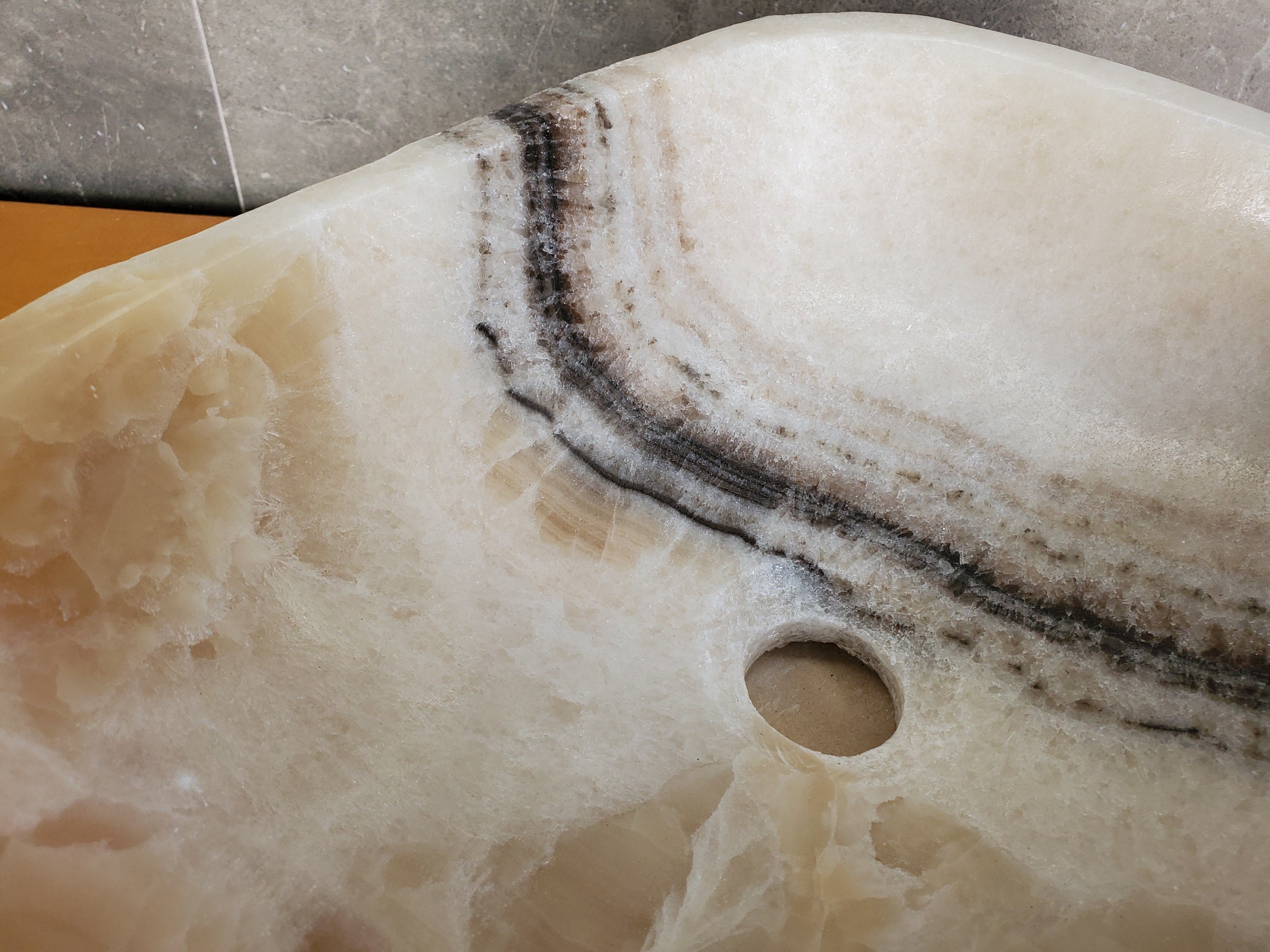 S37_17 Cream Onyx Vessel Sink – Rectangular Natural Stone Countertop Bathroom Sink 16.5 x 13.5 Inch Bathroom Sinks Featured Onyx Sinks Sinks
