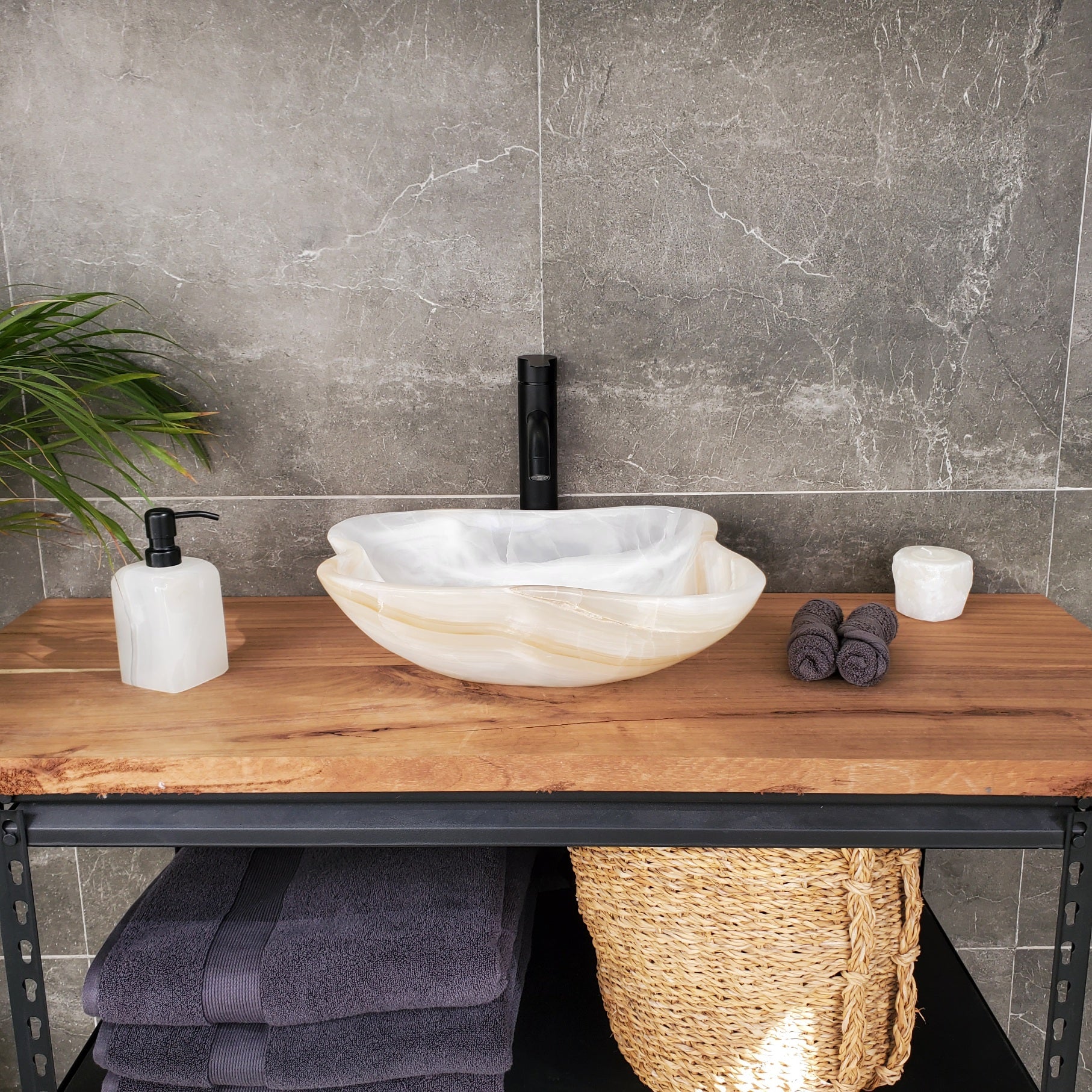 S33_28 White Onyx Bathroom Vessel Sink - 16 x 16 inch