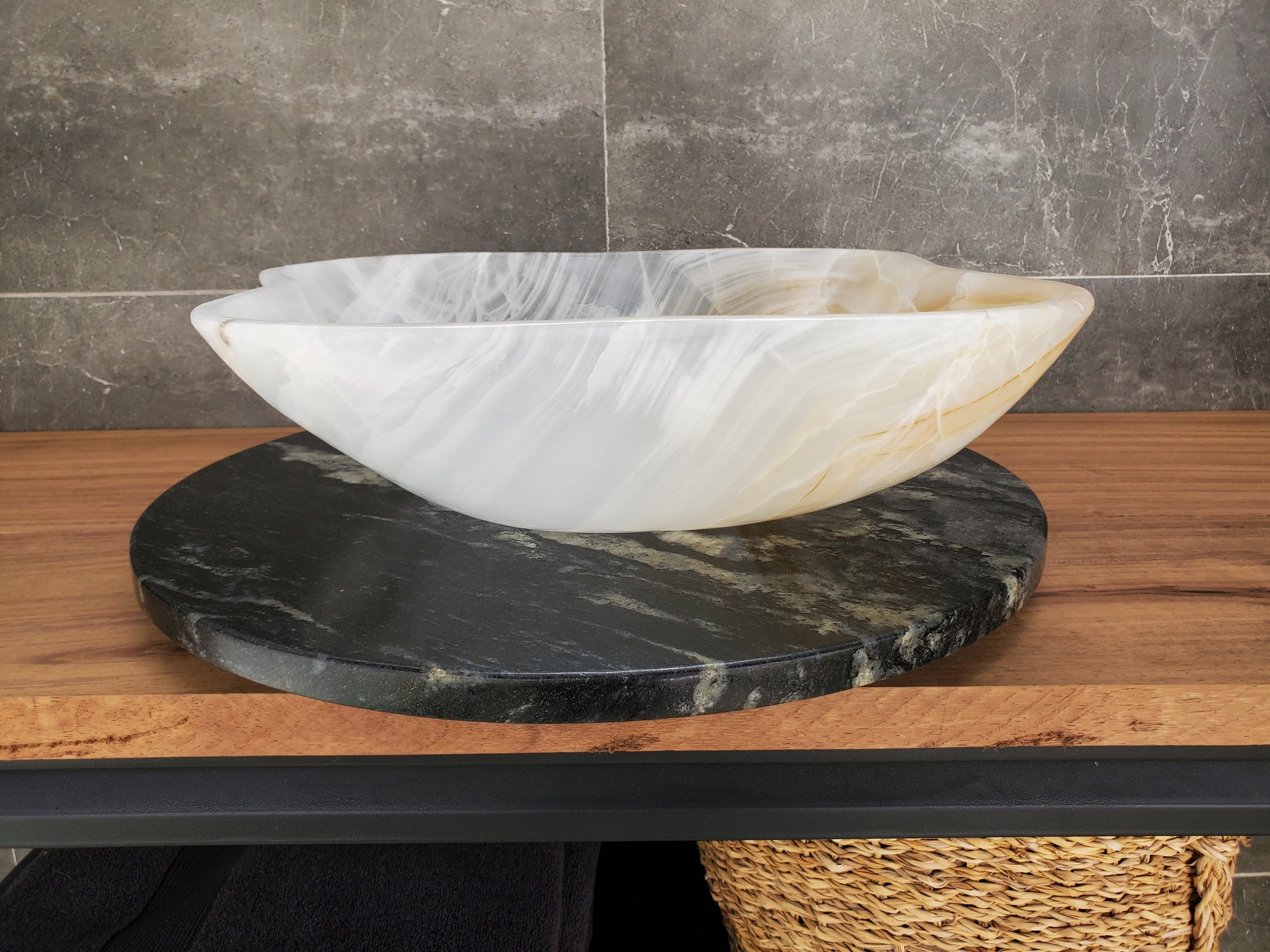 S33_24 White Onyx Bathroom Vessel Sink - 16.5 x 16.5 inch