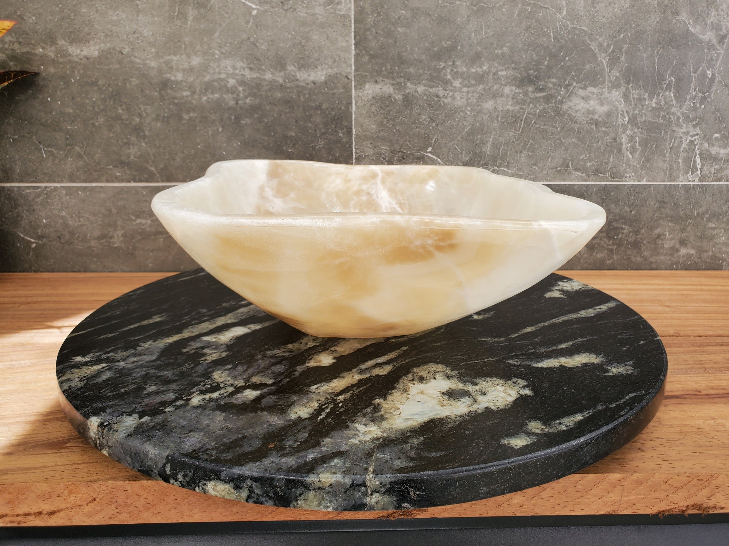 S32_22 Onyx Stone Vessel Bathroom Sink - 14 x 12 inch