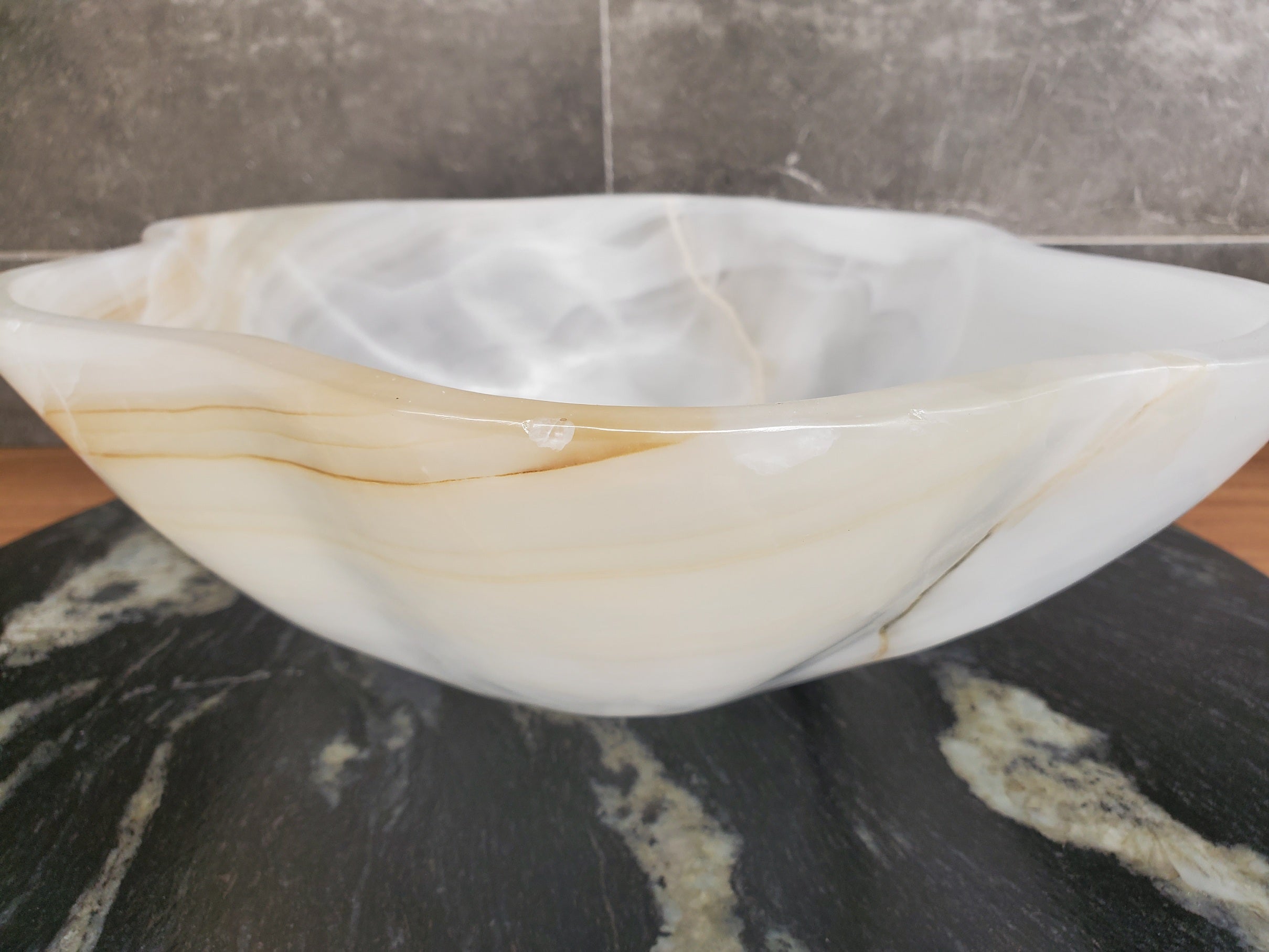 S33_26 White Onyx Bathroom Vessel Sink - 15.5 x 13 inch