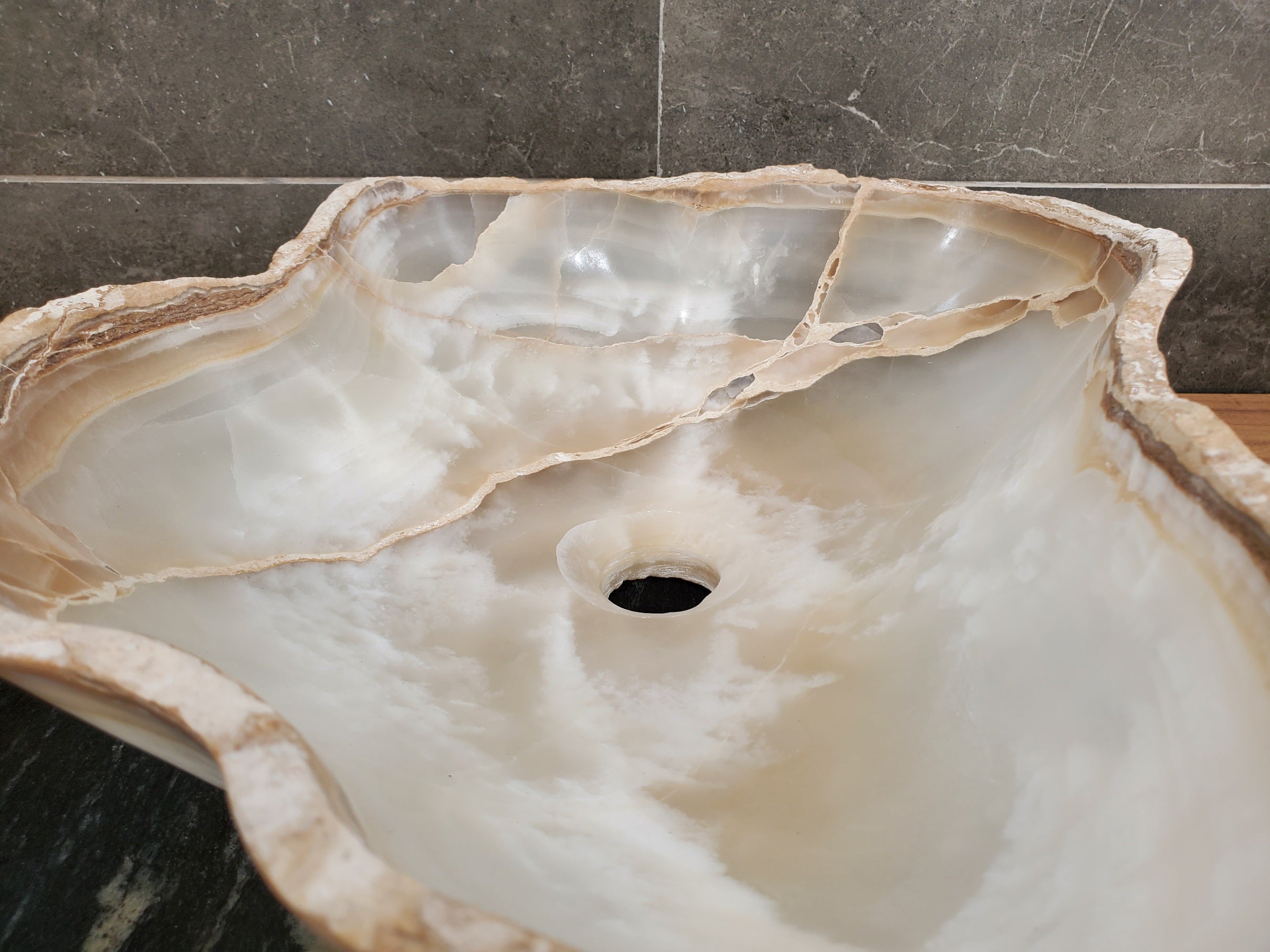 S32_20 Onyx Stone Vessel Bathroom Sink - 17.5 x 13 inch