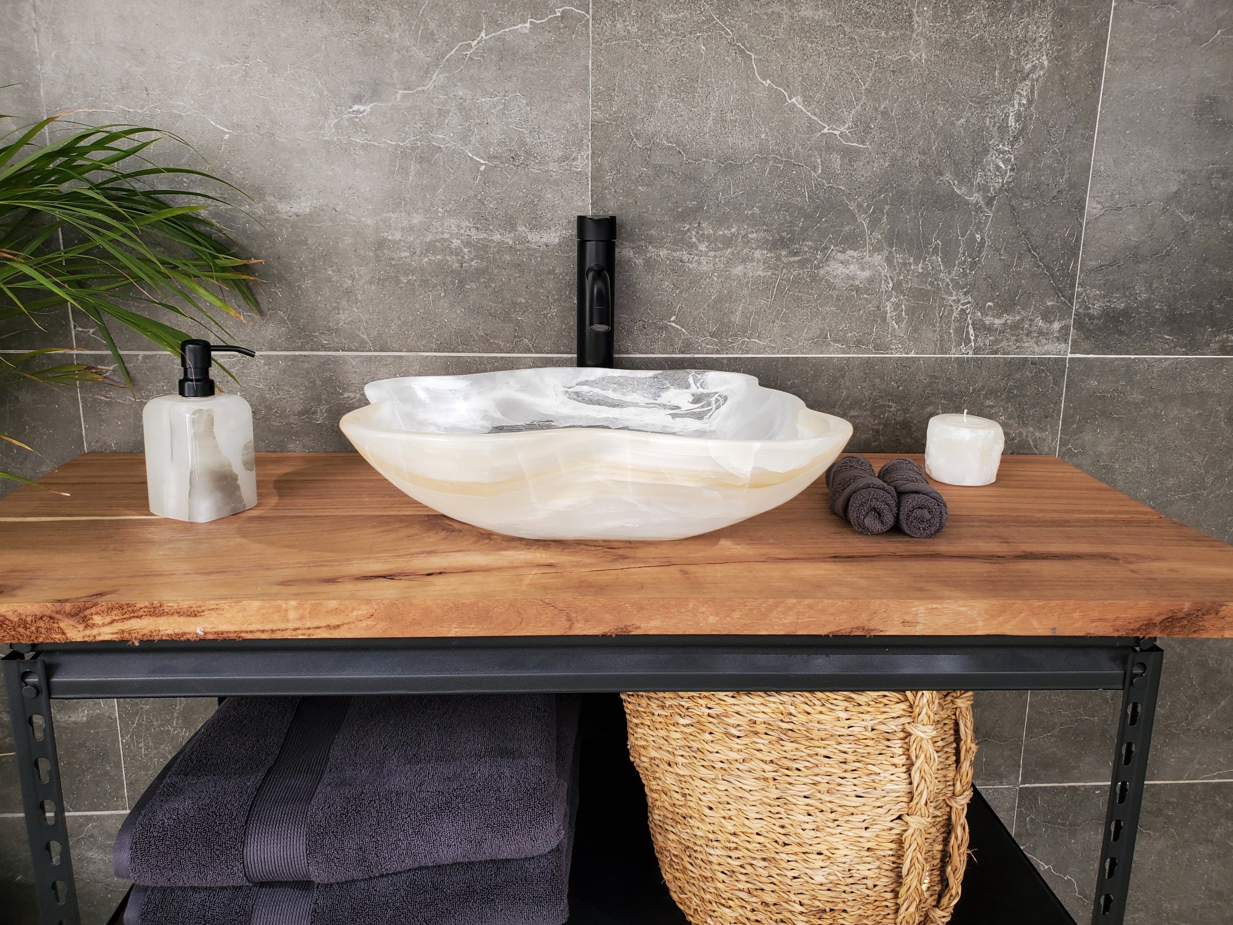 S33_29 White Onyx Bathroom Vessel Sink