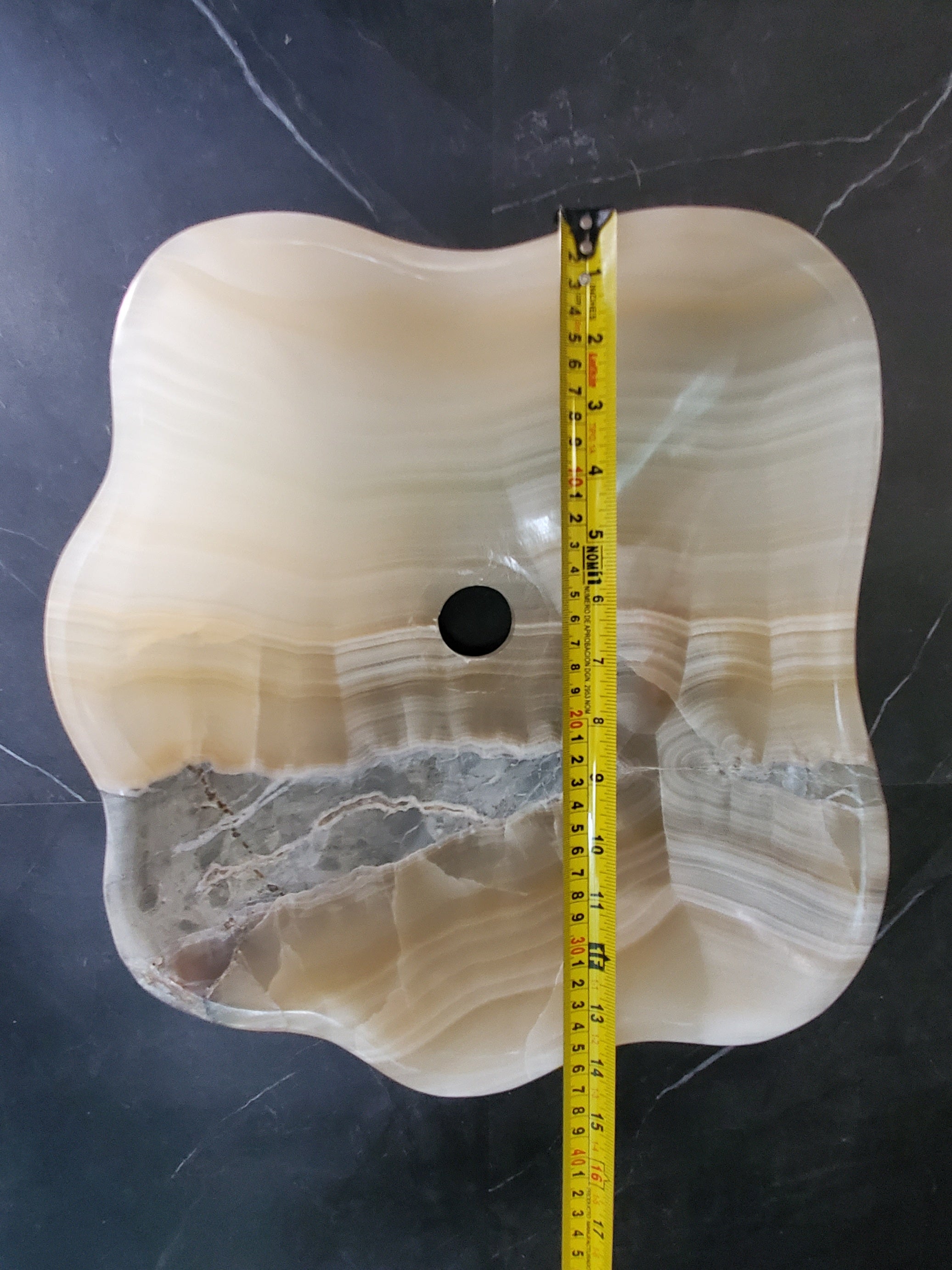 White Onyx Vessel Sink – Natural Stone Countertop Sink, Polished Vanity Basin, Luxury Spa Bathroom Decor 14.5x13.5 Inch S40_16