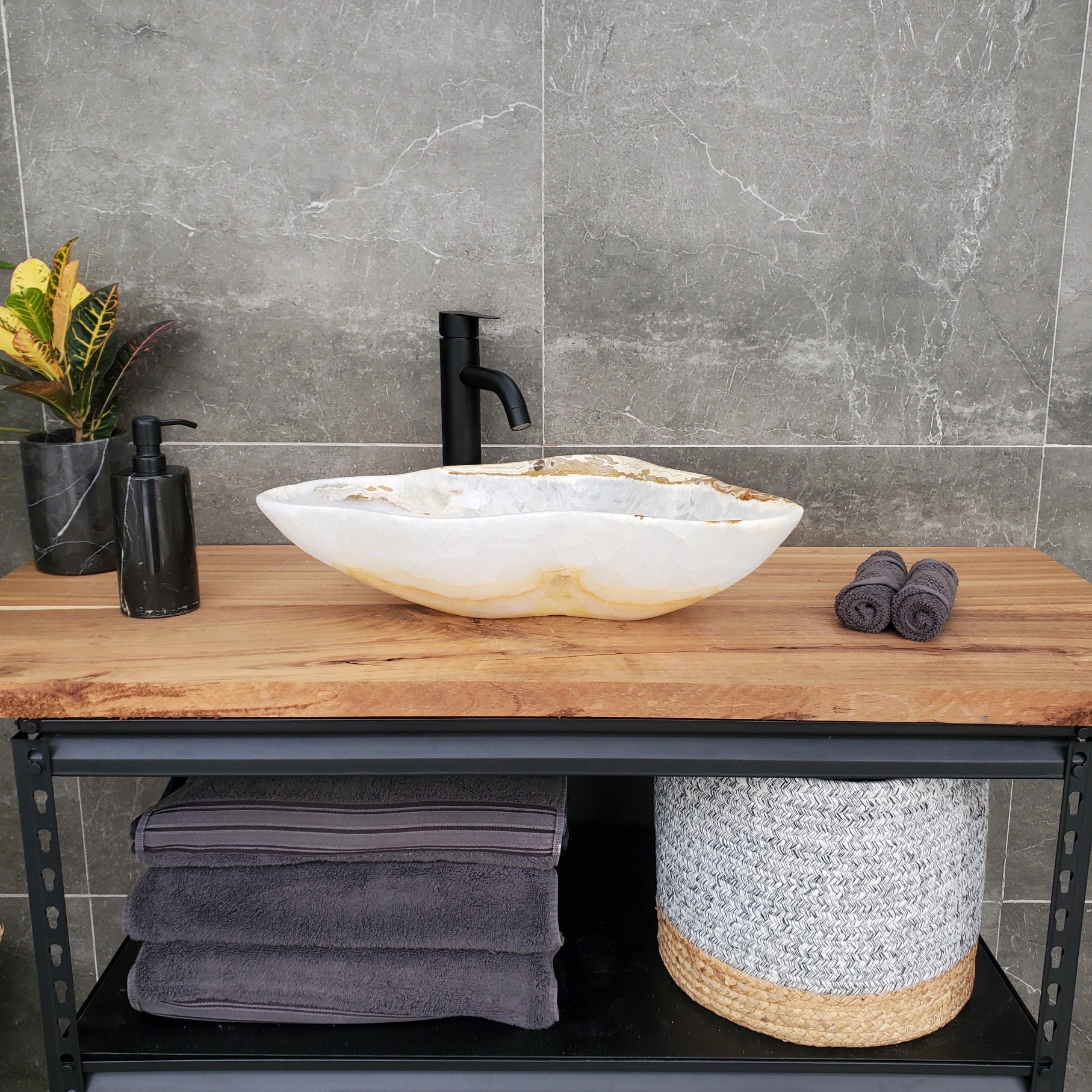 S32_10 Onyx Stone Vessel Bathroom Sink - 20 x 12.5 inch