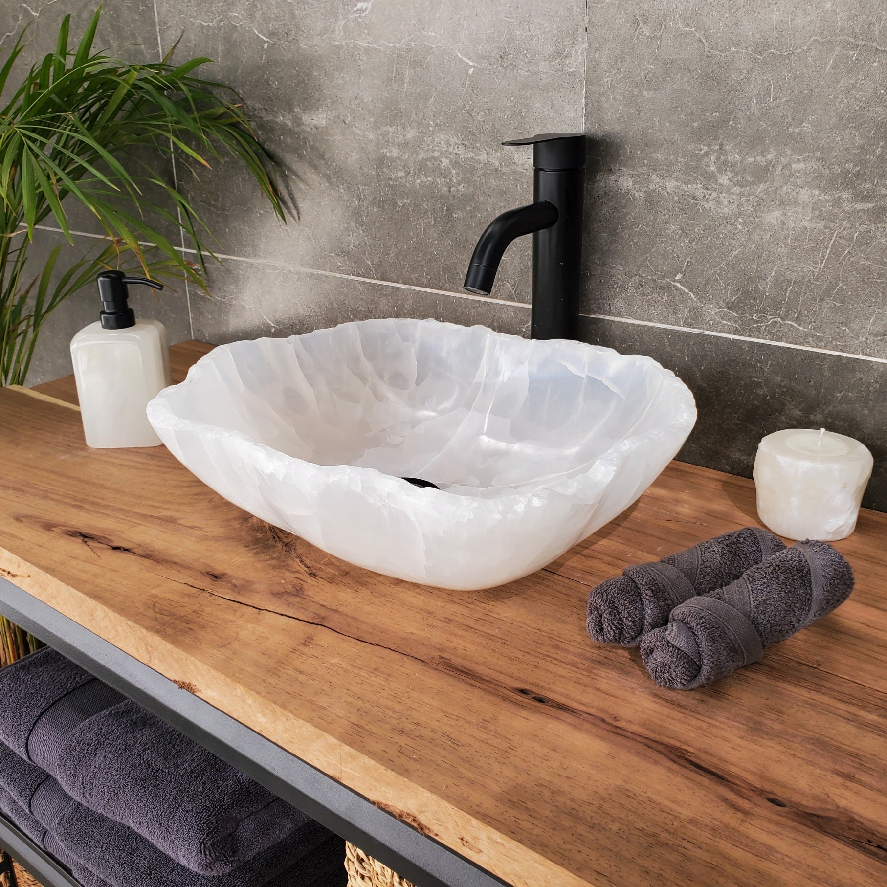 S33_47 White Onyx Bathroom Vessel Sink