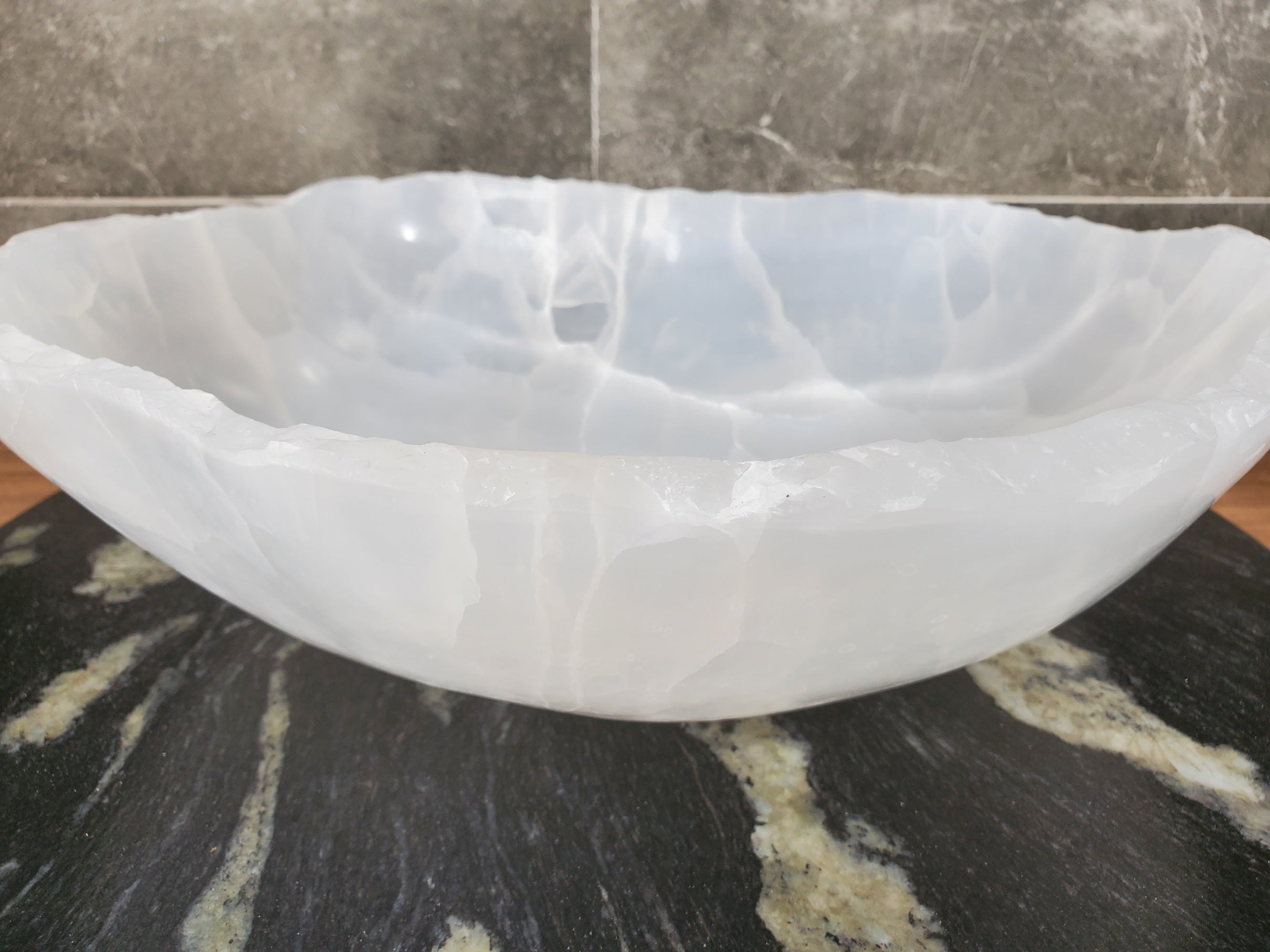 S33_46 White Onyx Bathroom Vessel Sink - 16 x 13.5 inch