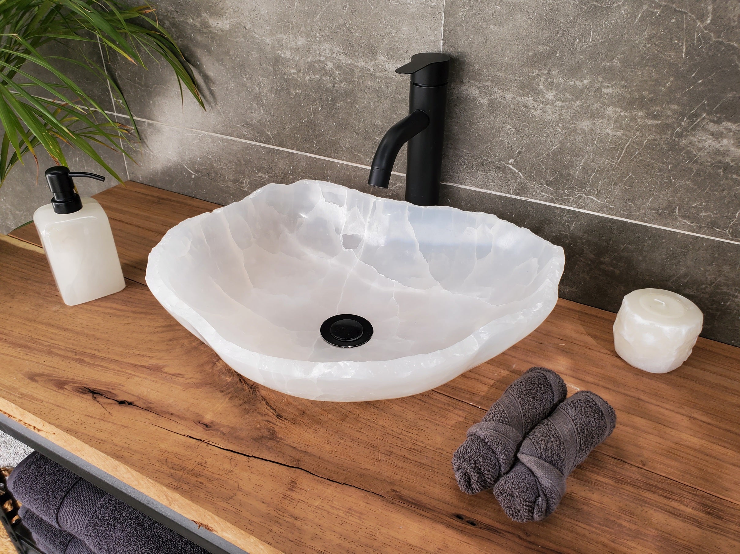 S33_46 White Onyx Bathroom Vessel Sink - 16 x 13.5 inch