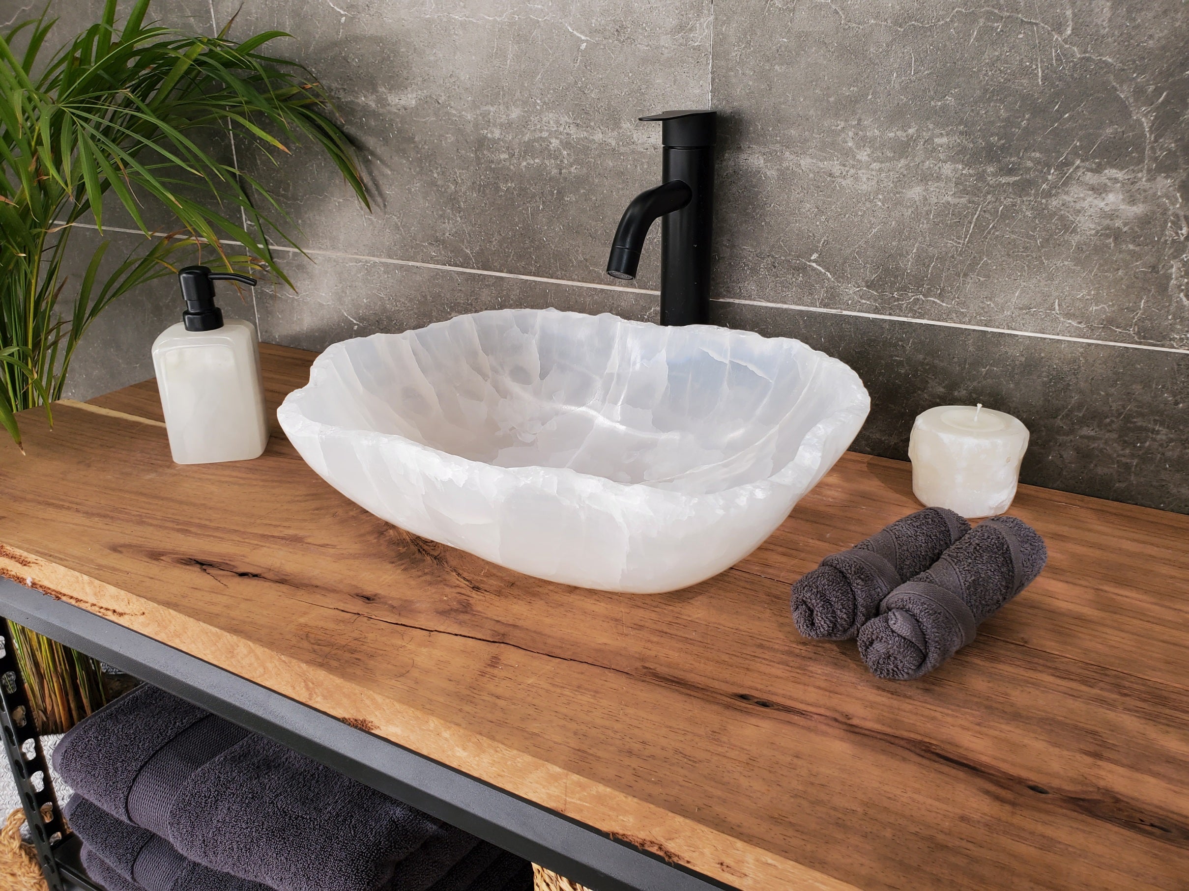S33_47 White Onyx Bathroom Vessel Sink - 16 x 13.5 inch