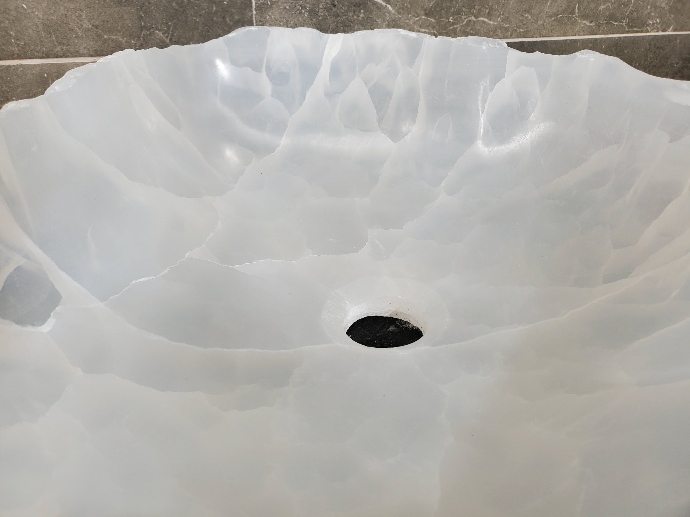 S33_46 White Onyx Bathroom Vessel Sink - 16 x 13.5 inch