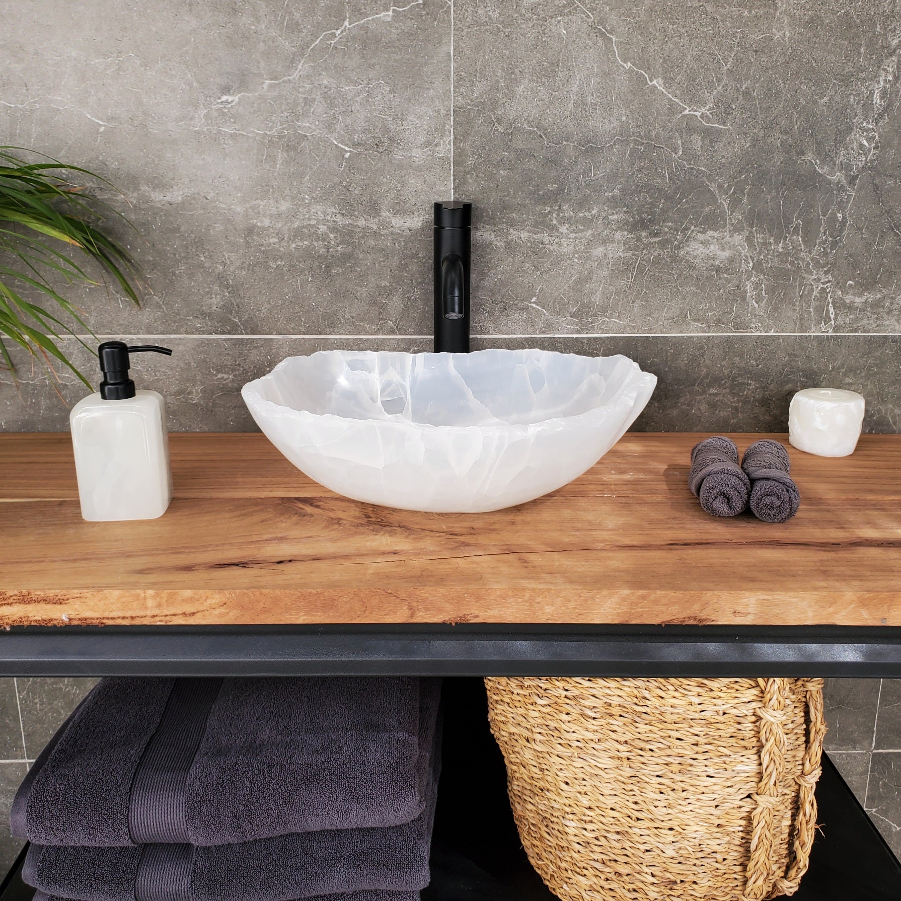 S33_46 White Onyx Bathroom Vessel Sink