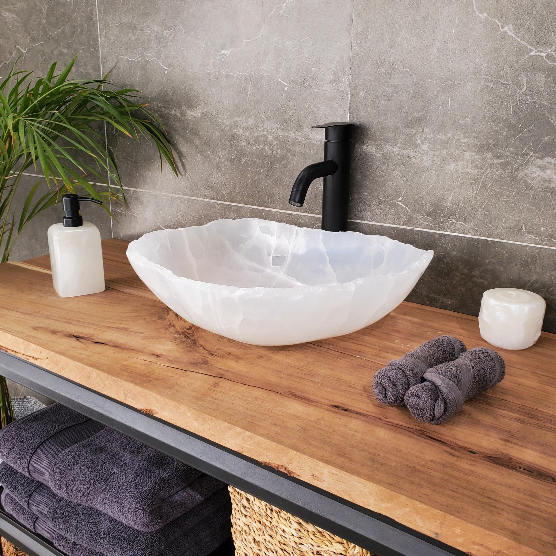 S33_46 White Onyx Bathroom Vessel Sink - 16 x 13.5 inch
