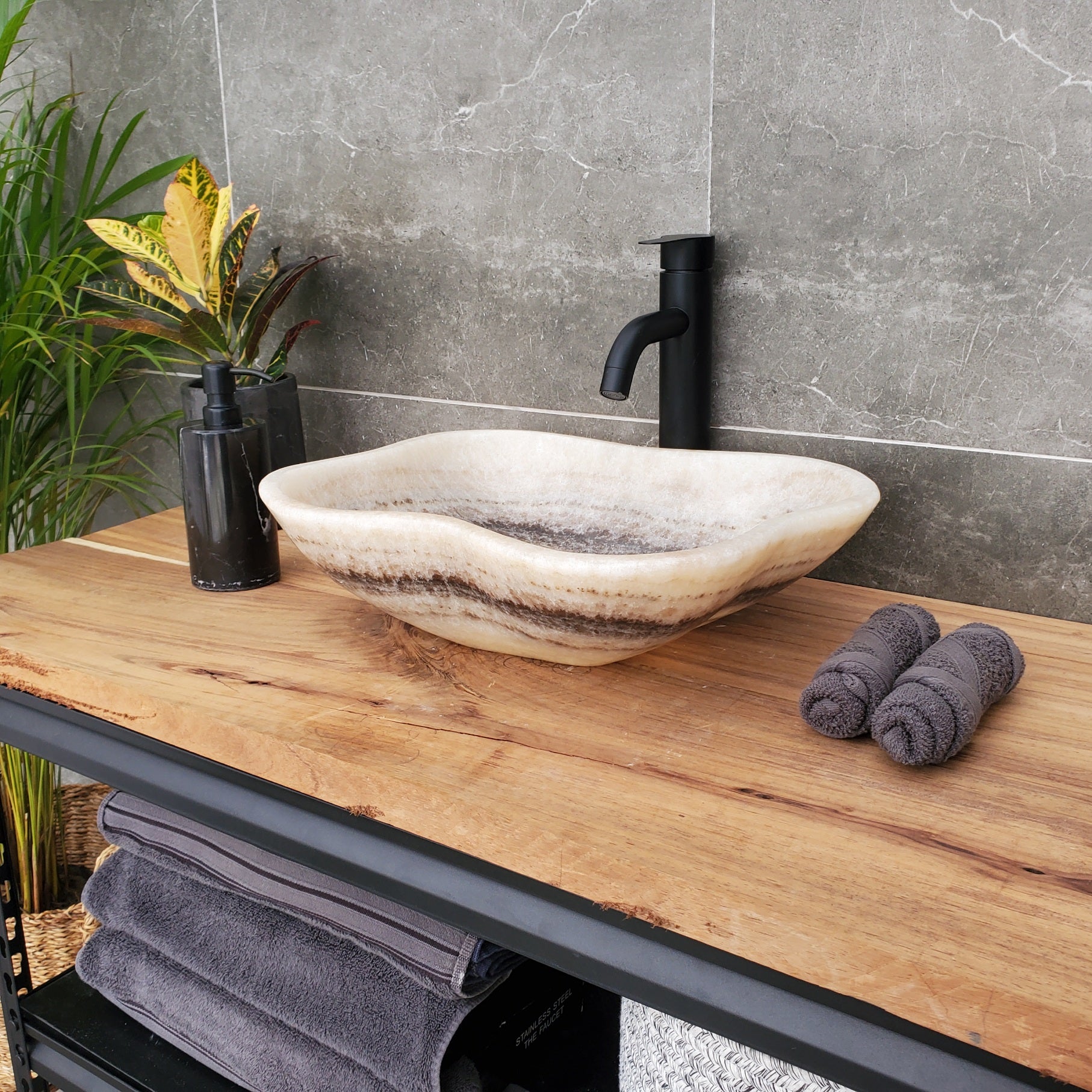 S32_12 Onyx Stone Vessel Bathroom Sink - 16.5 x 13.5 inch