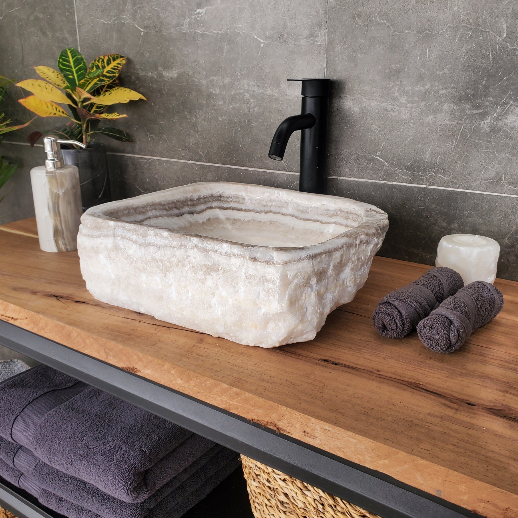 S33_16 Onyx Stone Vessel Bathroom Sink - 15 x 12 inch