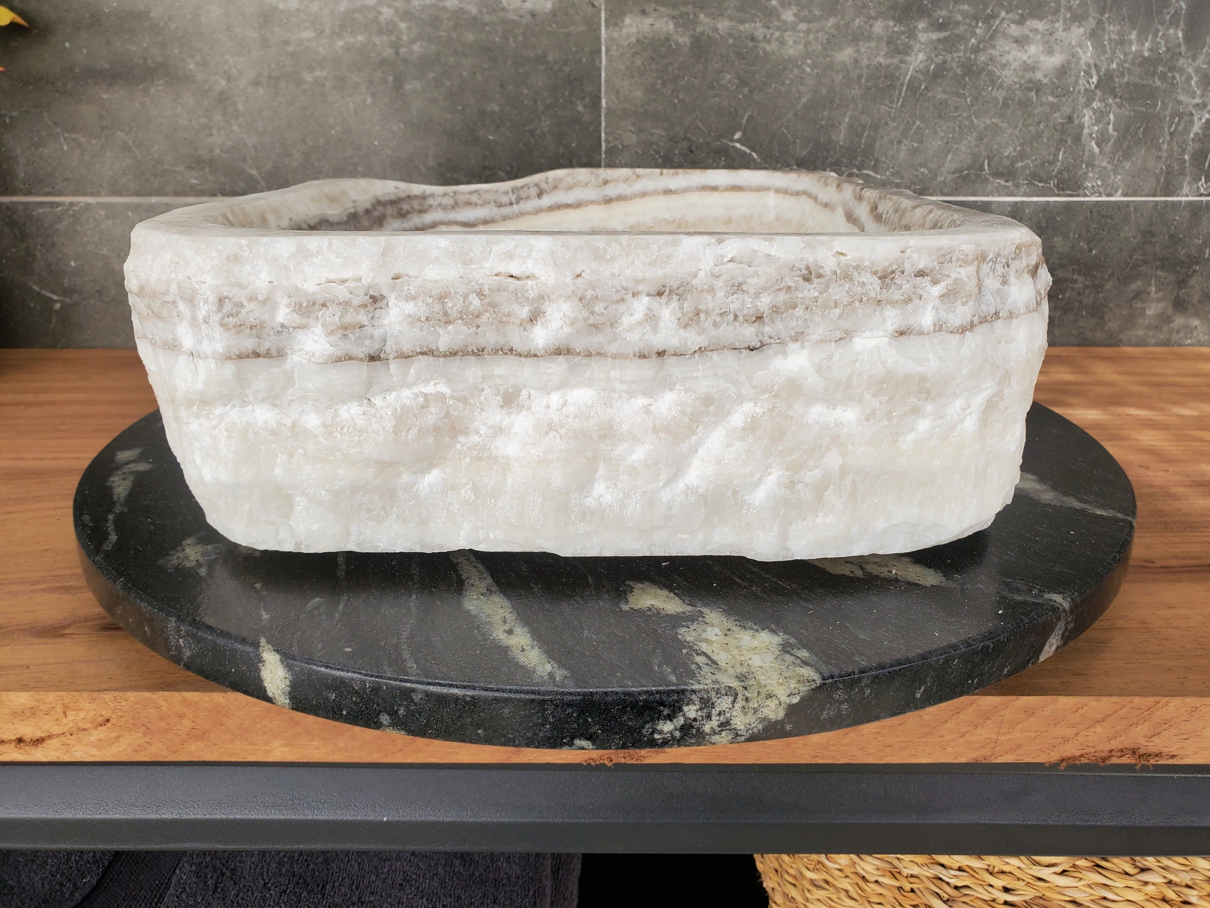 S33_16 Onyx Stone Vessel Bathroom Sink - 15 x 12 inch