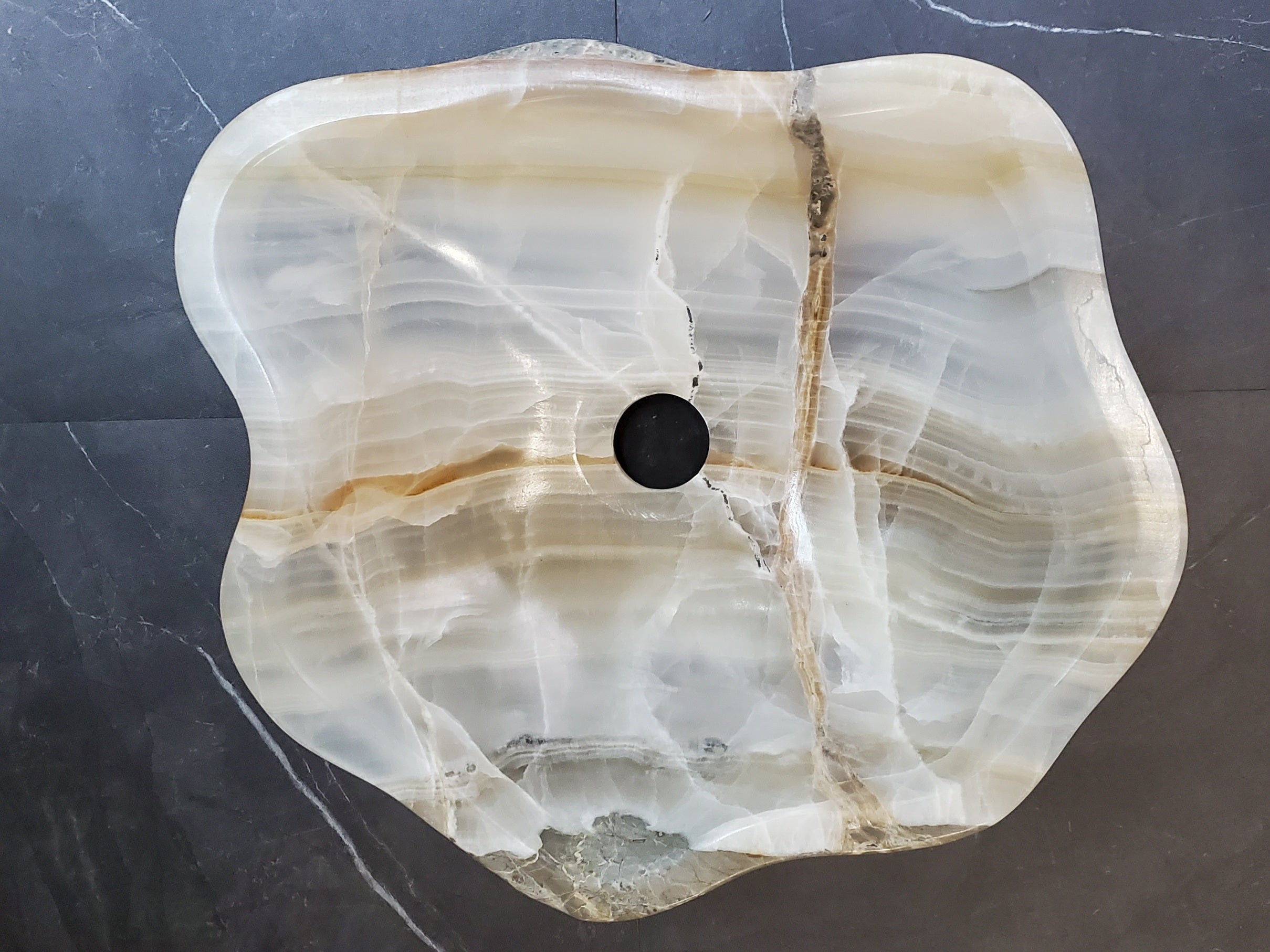 Cream White Onyx Vessel Sink, 14x13 Inch Natural Stone Countertop Basin, Polished Luxury Vanity Sink, Spa Bathroom Decor S40_23