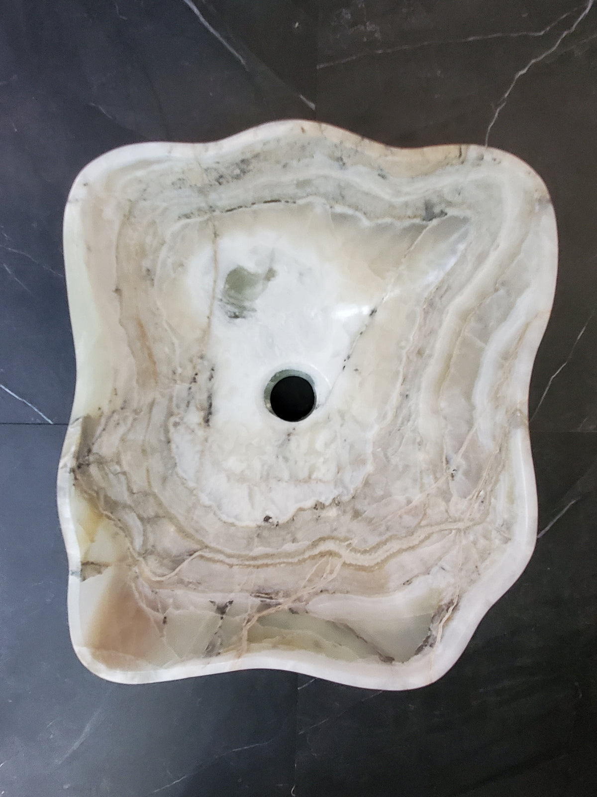 White Onyx Vessel Sink, Natural Stone Vanity Basin, Polished Bathroom Countertop Sink, Spa Decor 14x14 Inch S40_19