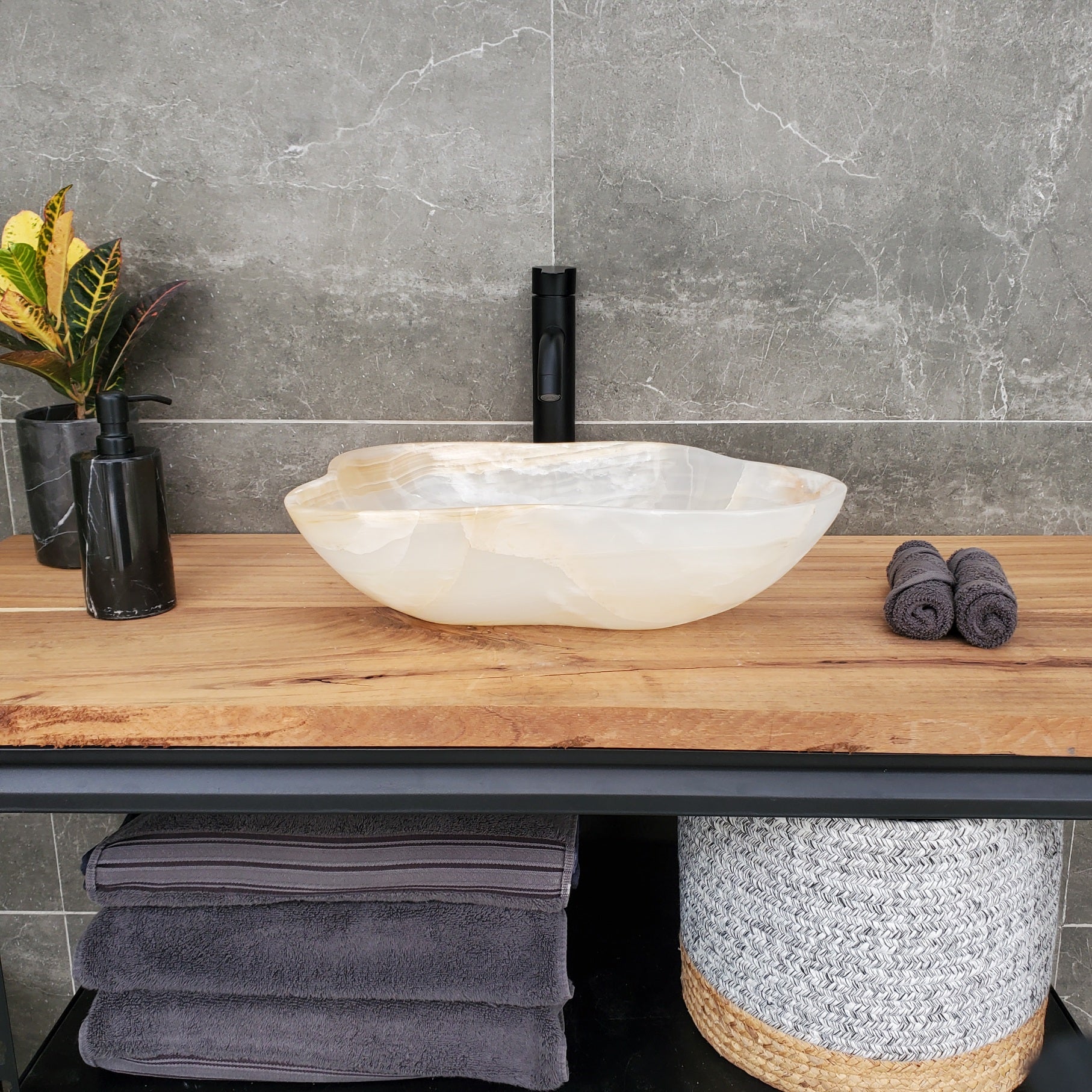 S32_11 Onyx Stone Vessel Bathroom Sink - 18 x 12 inch