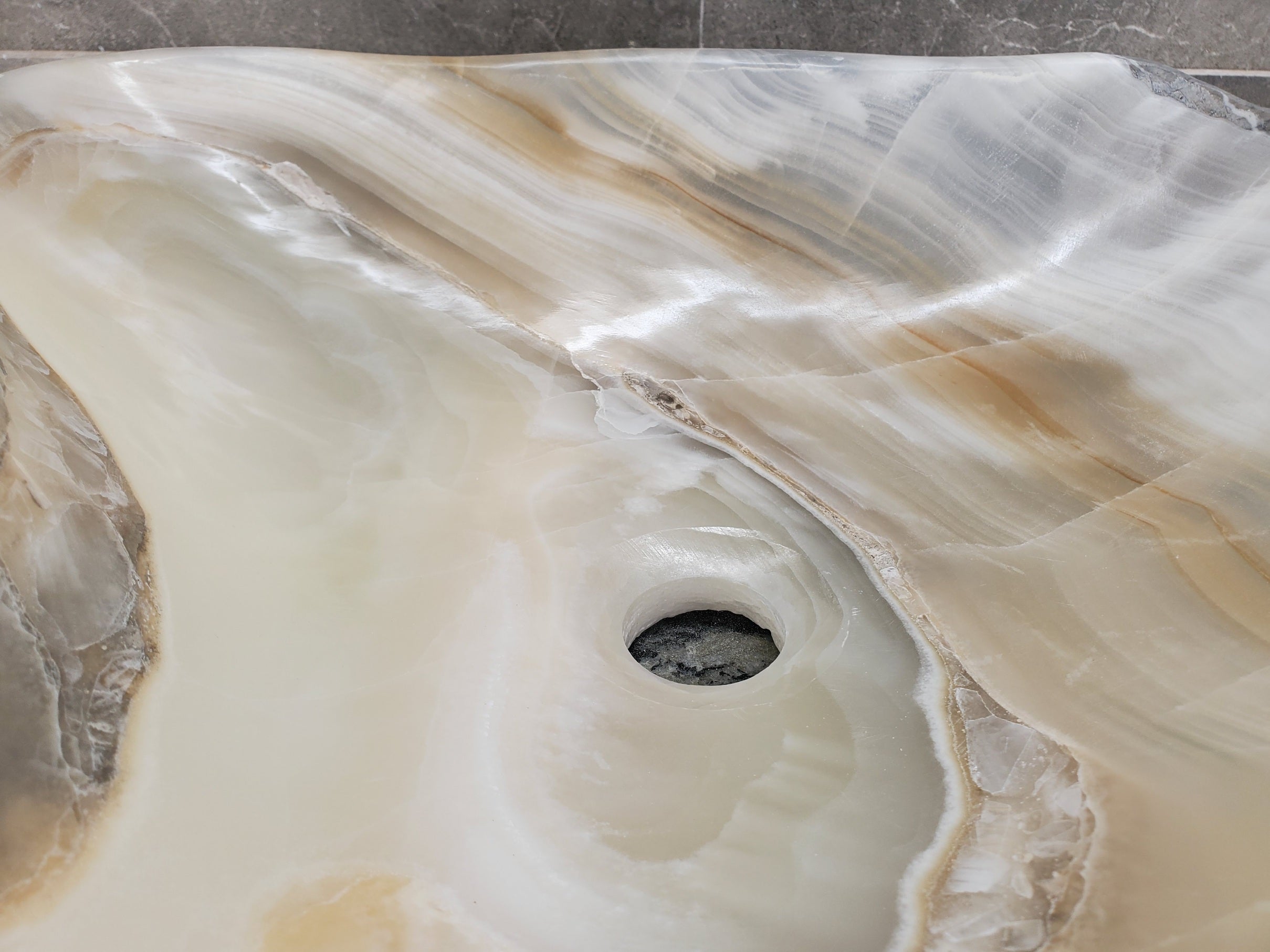 S33_23 White Onyx Bathroom Vessel Sink - 17 x 16 inch