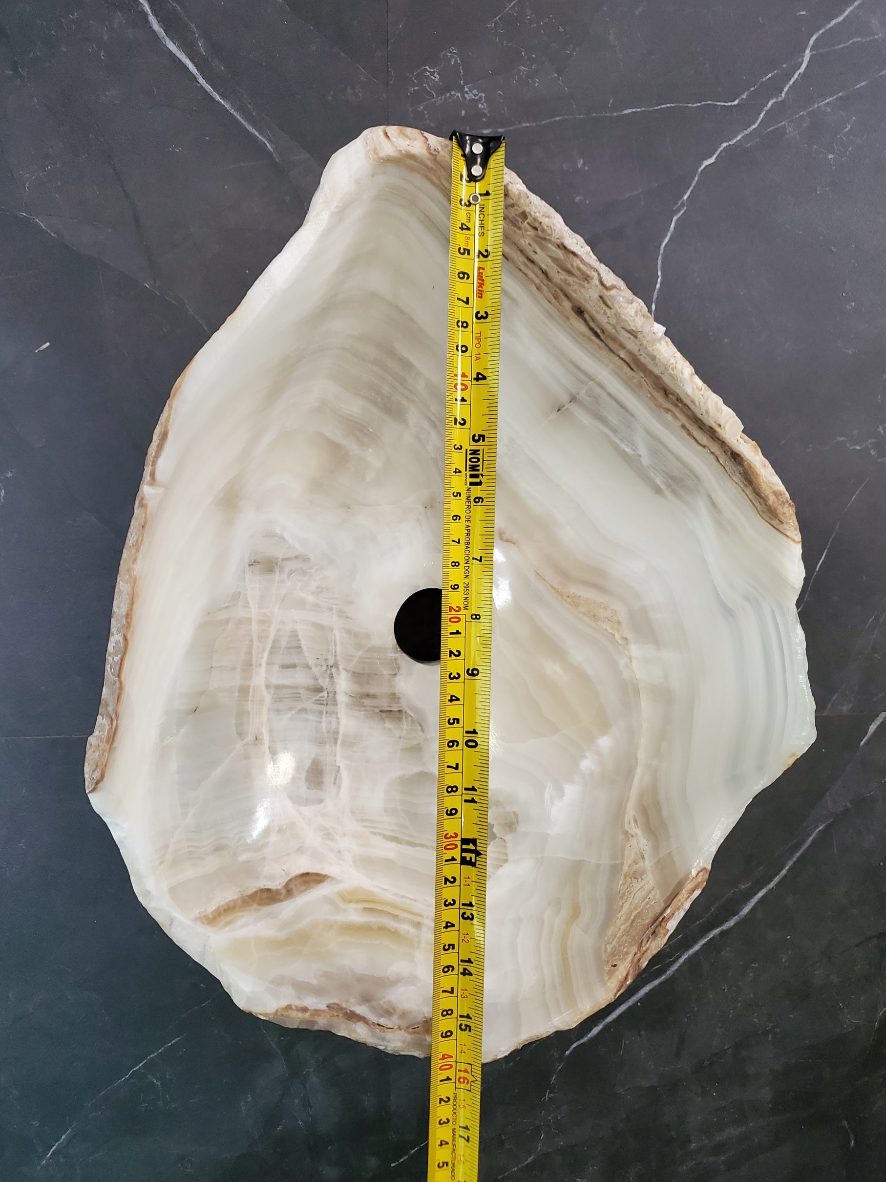 White Onyx Vessel Sink – Natural Stone Countertop Sink, Polished Vanity Basin, Luxury Spa Bathroom Decor 16x13 Inch S40_14
