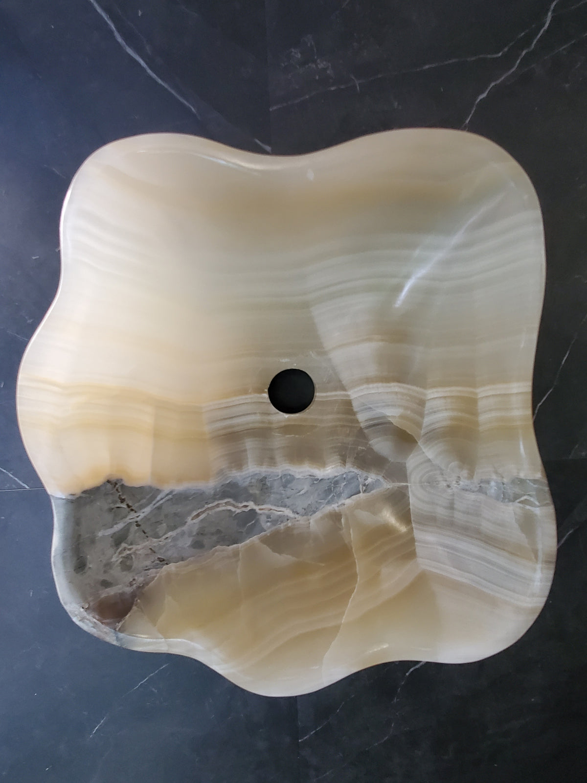 White Onyx Vessel Sink – Natural Stone Countertop Sink, Polished Vanity Basin, Luxury Spa Bathroom Decor 14.5x13.5 Inch S40_16