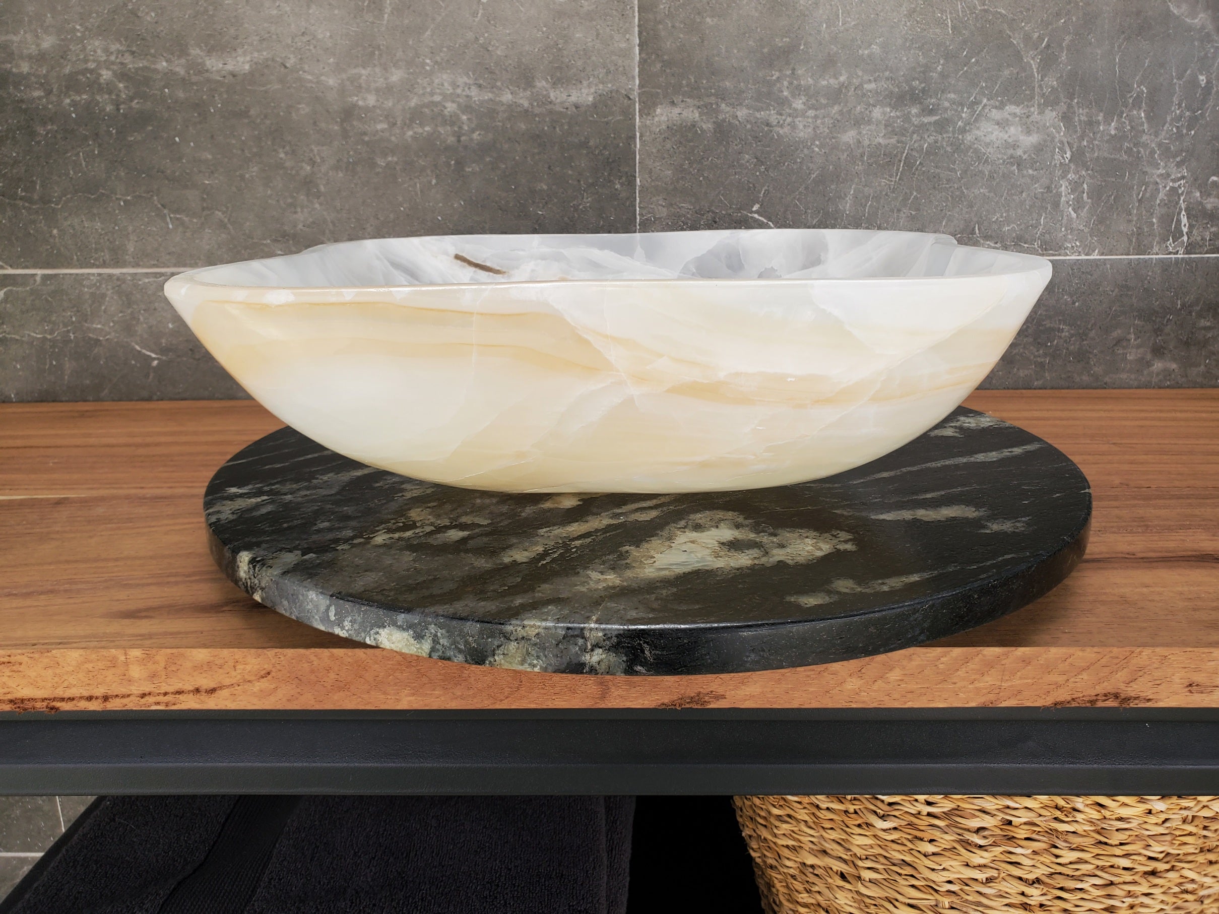 S33_24 White Onyx Bathroom Vessel Sink - 16.5 x 16.5 inch