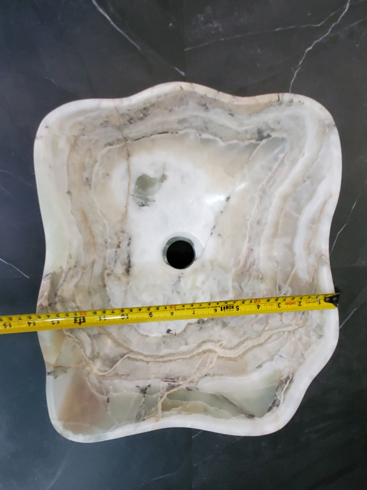 White Onyx Vessel Sink, Natural Stone Vanity Basin, Polished Bathroom Countertop Sink, Spa Decor 14x14 Inch S40_19