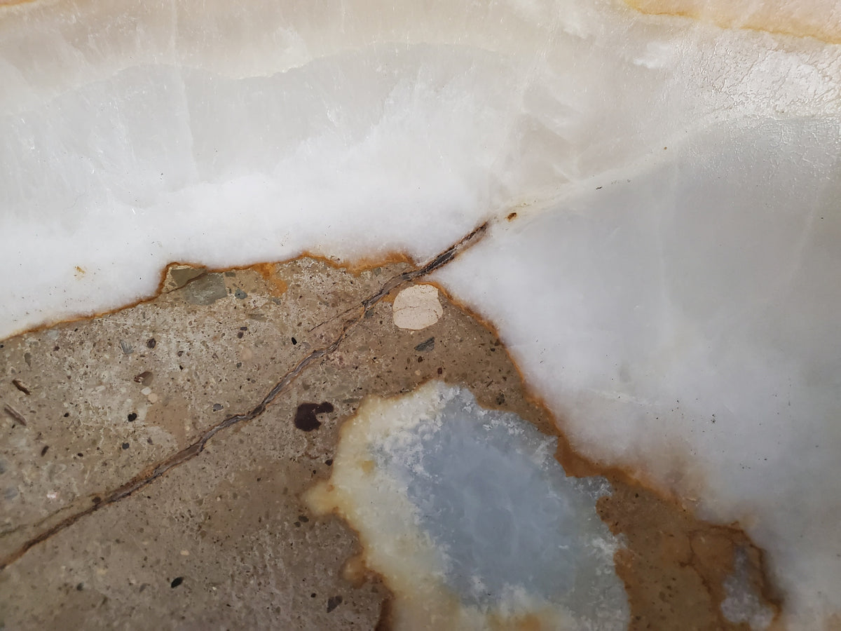 White Onyx Marble Vessel Sink, Natural Stone Vanity Basin, Polished Bathroom Countertop Sink, Spa Decor 16x16 Inch S40_07 Bathroom Sinks Featured Onyx Sinks Sinks
