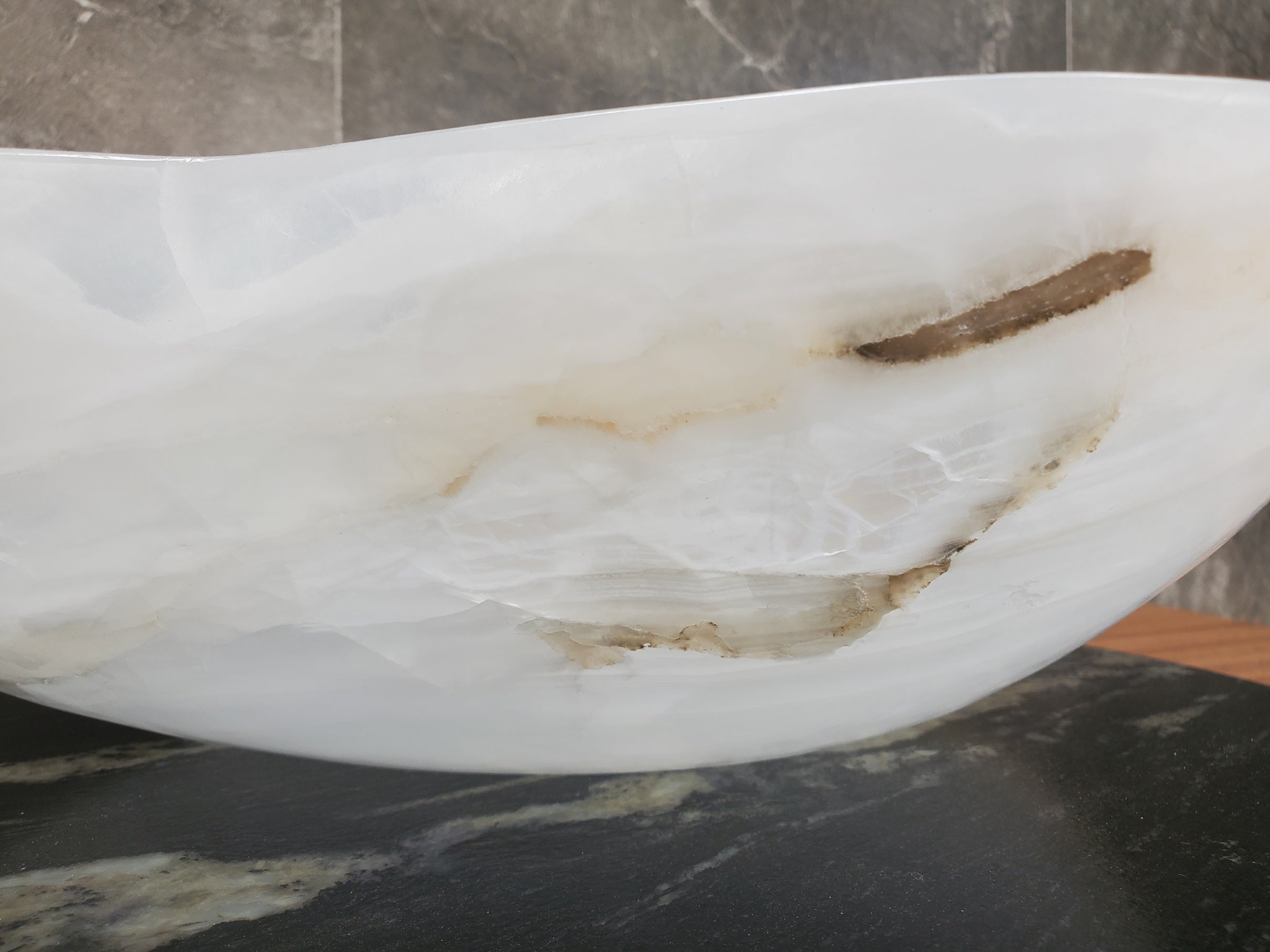 S33_24 White Onyx Bathroom Vessel Sink - 16.5 x 16.5 inch