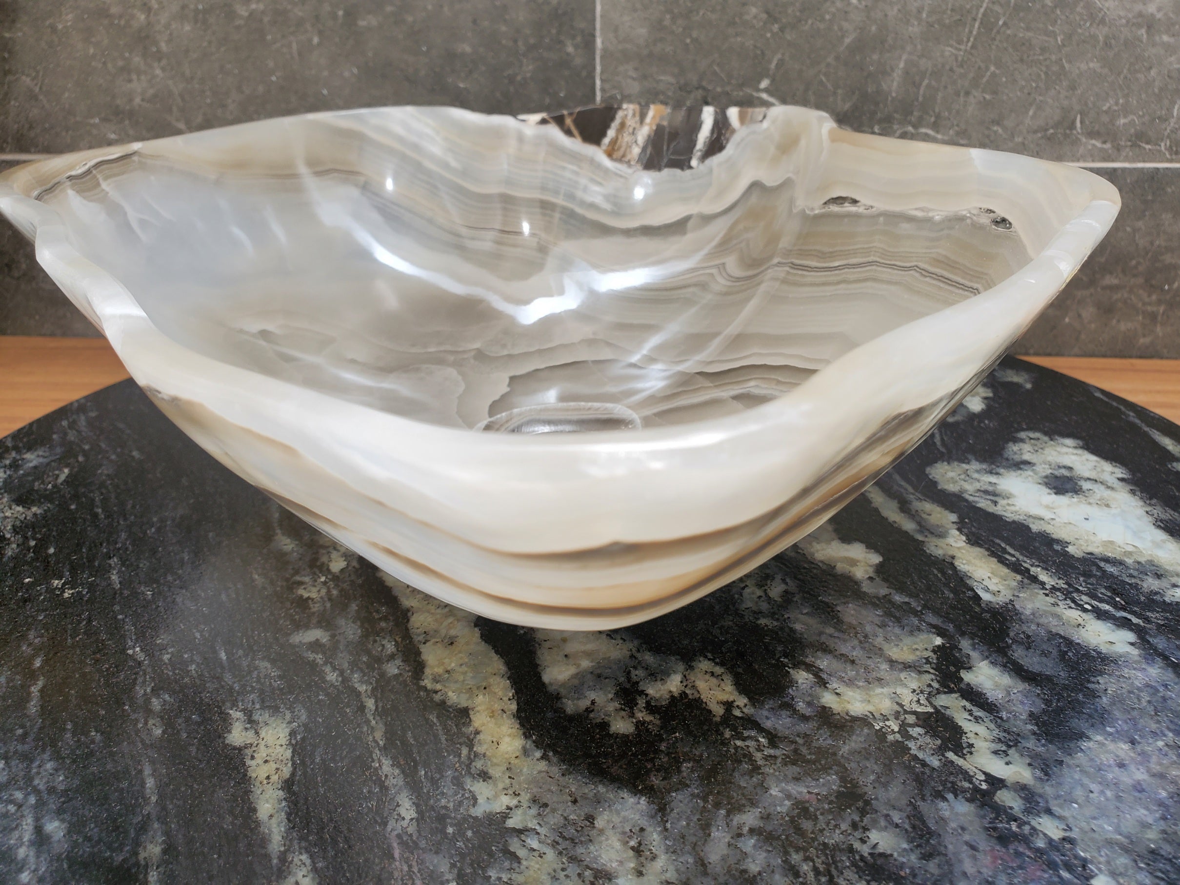 S32_17 Onyx Stone Vessel Bathroom Sink - 15 x 13 inch