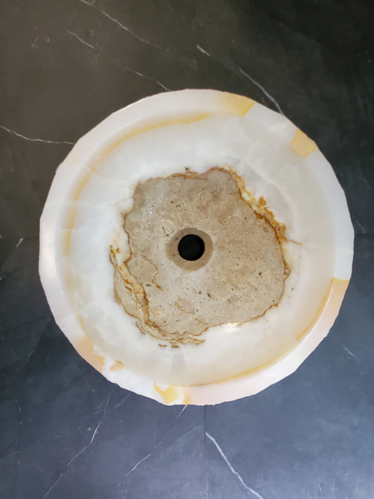 White Onyx Marble Vessel Sink – Round Natural Stone Countertop Sink, Polished Vanity Basin, Luxury Spa Bathroom Decor 16 Inch S40_06 Bathroom Sinks Featured Onyx Sinks Sinks
