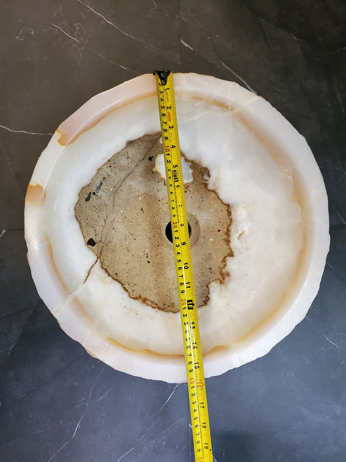 White Onyx Marble Vessel Sink, Natural Stone Vanity Basin, Polished Bathroom Countertop Sink, Spa Decor 16x16 Inch S40_07 Bathroom Sinks Featured Onyx Sinks Sinks