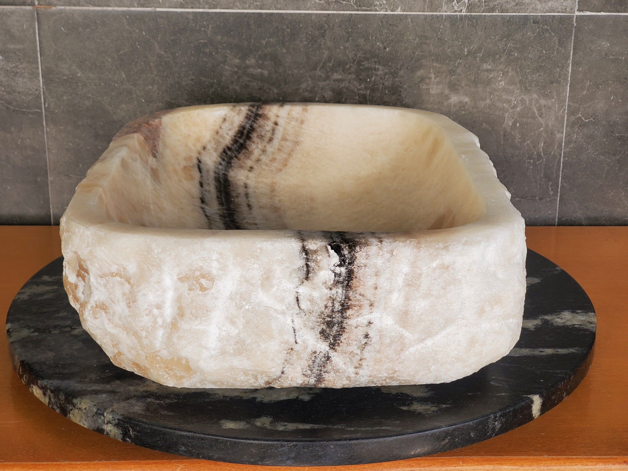 S37_16 Beige Onyx Vessel Sink, 17x13 Inch Onyx Stone Countertop Bathroom Sink Bathroom Sinks Featured Onyx Sinks Sinks