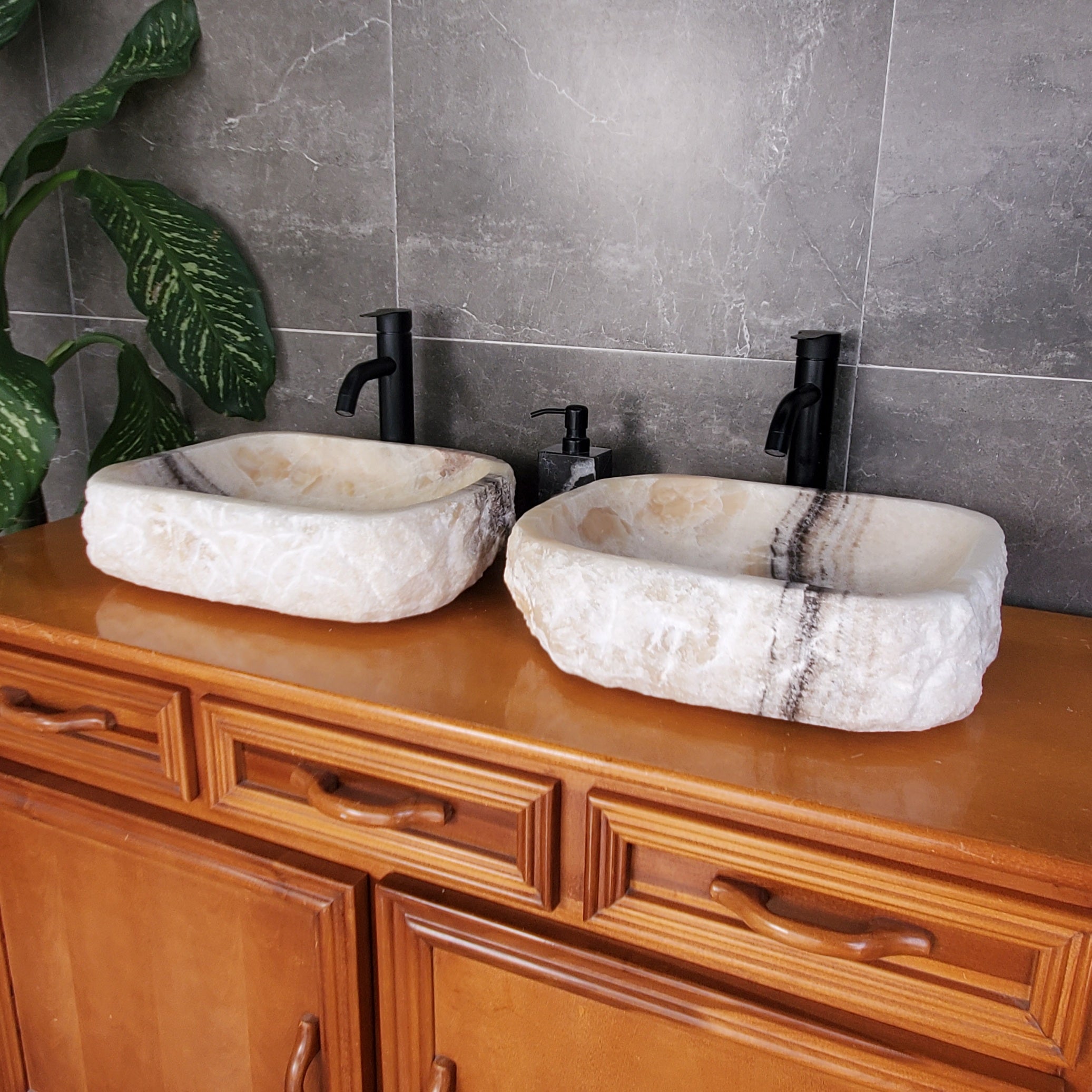 SET3706 Onyx Stone Vessel Bathroom Sink (Set of Two) Bathroom Sinks Onyx Sinks pair