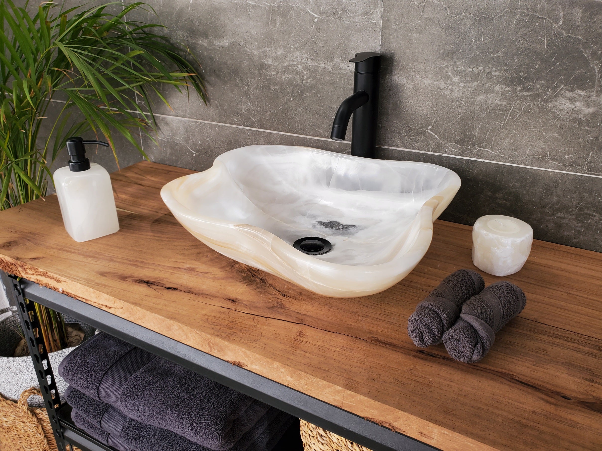 S33_28 White Onyx Bathroom Vessel Sink - 16 x 16 inch