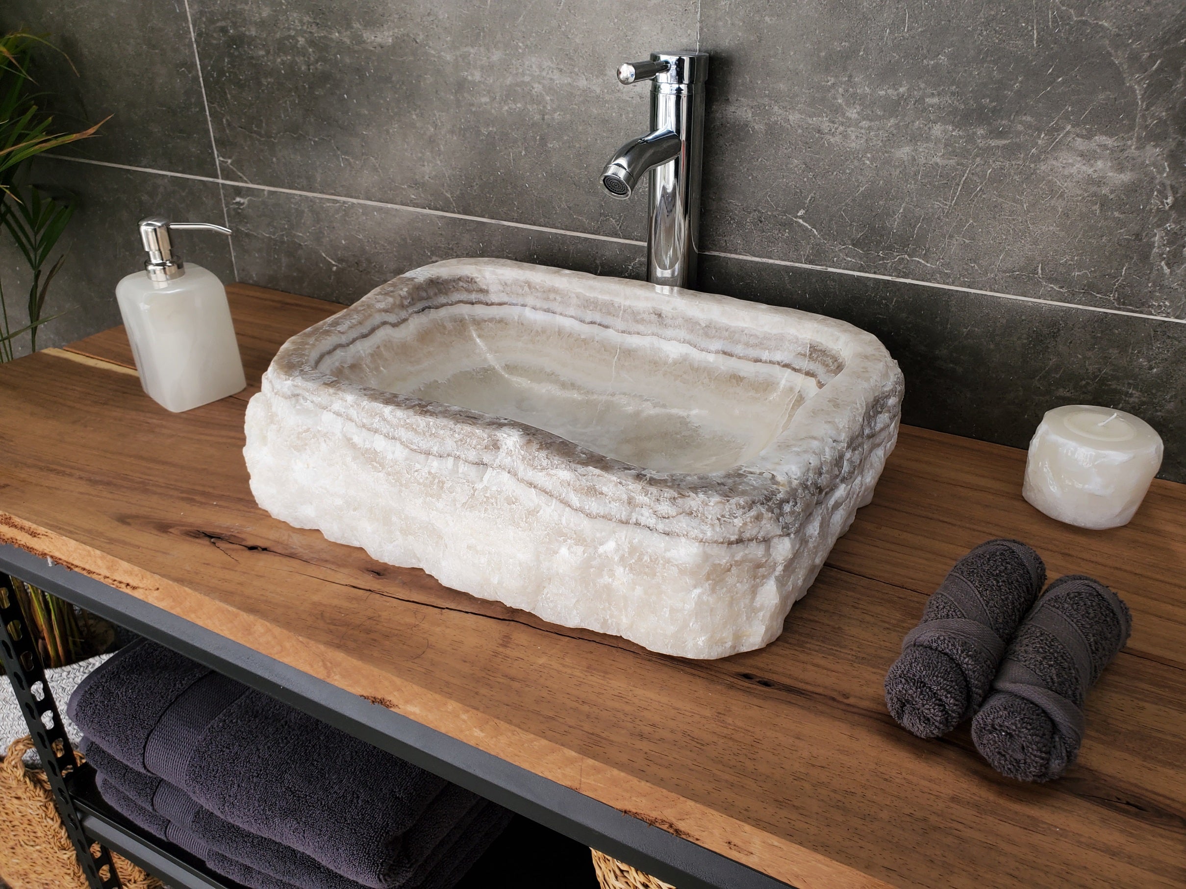 S33_17 Onyx Stone Vessel Bathroom Sink