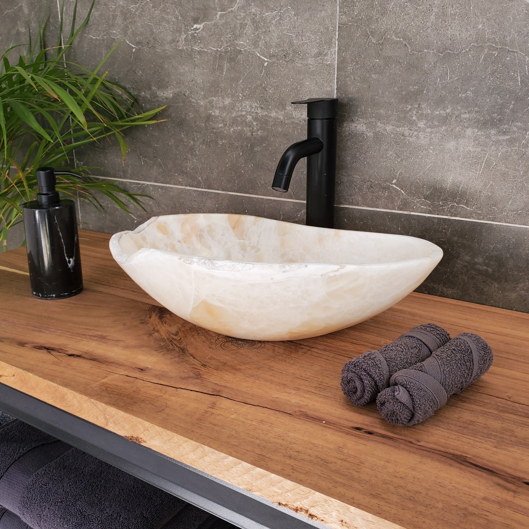 S33_33 Neutral White Onyx Bathroom Vessel Sink - 18 x 11 inch