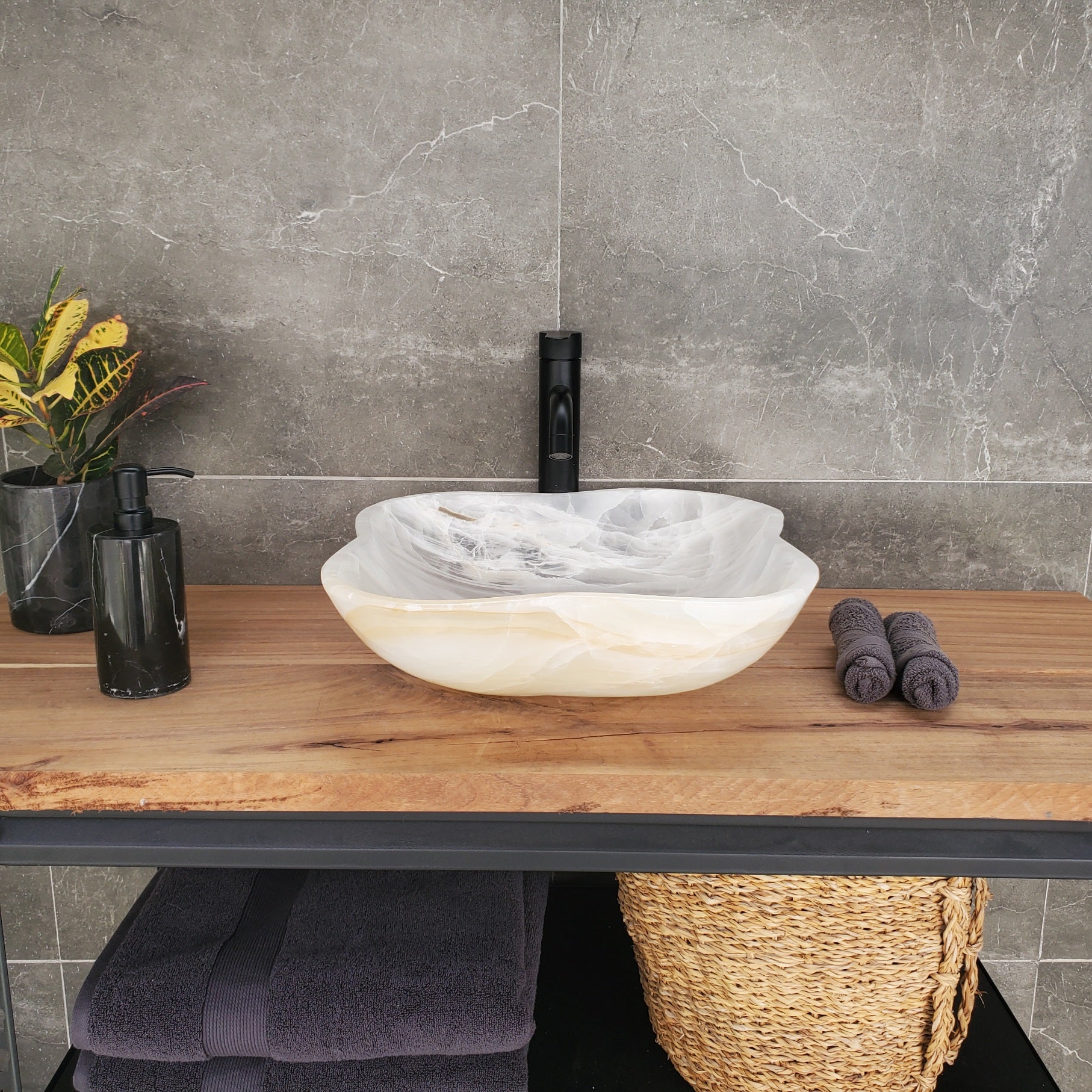 S33_24 White Onyx Bathroom Vessel Sink - 16.5 x 16.5 inch