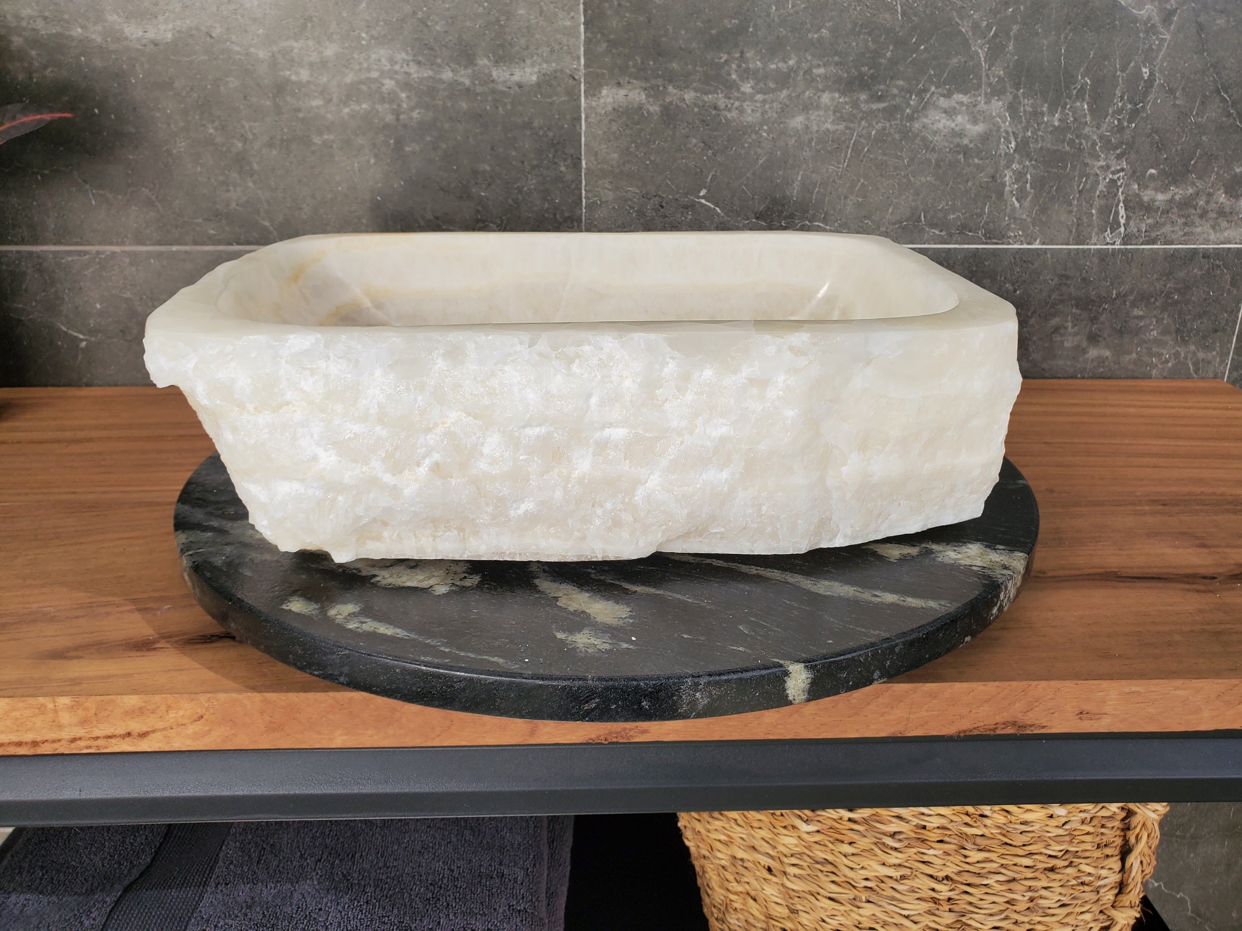 S34_09 Onyx Stone Vessel Bathroom Sink - 17 x 12.8 inch