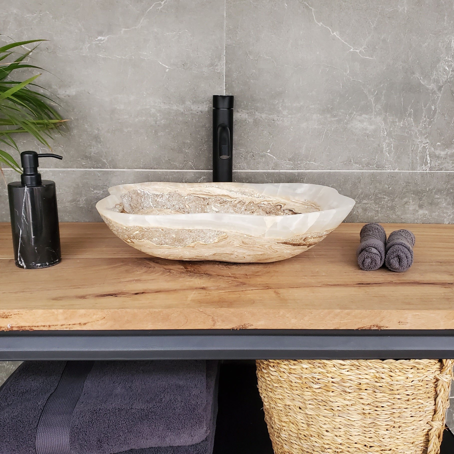 S33_39 Onyx Stone Vessel Bathroom Sink - 17 x 13 inch