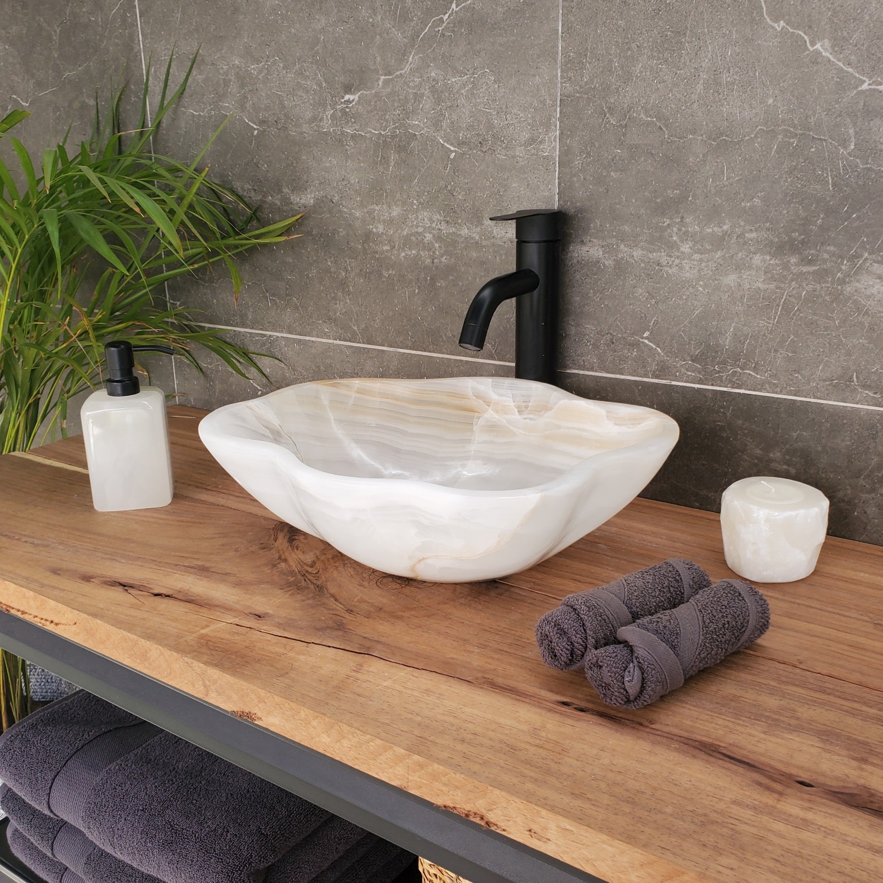 S33_26 White Onyx Bathroom Vessel Sink - 15.5 x 13 inch