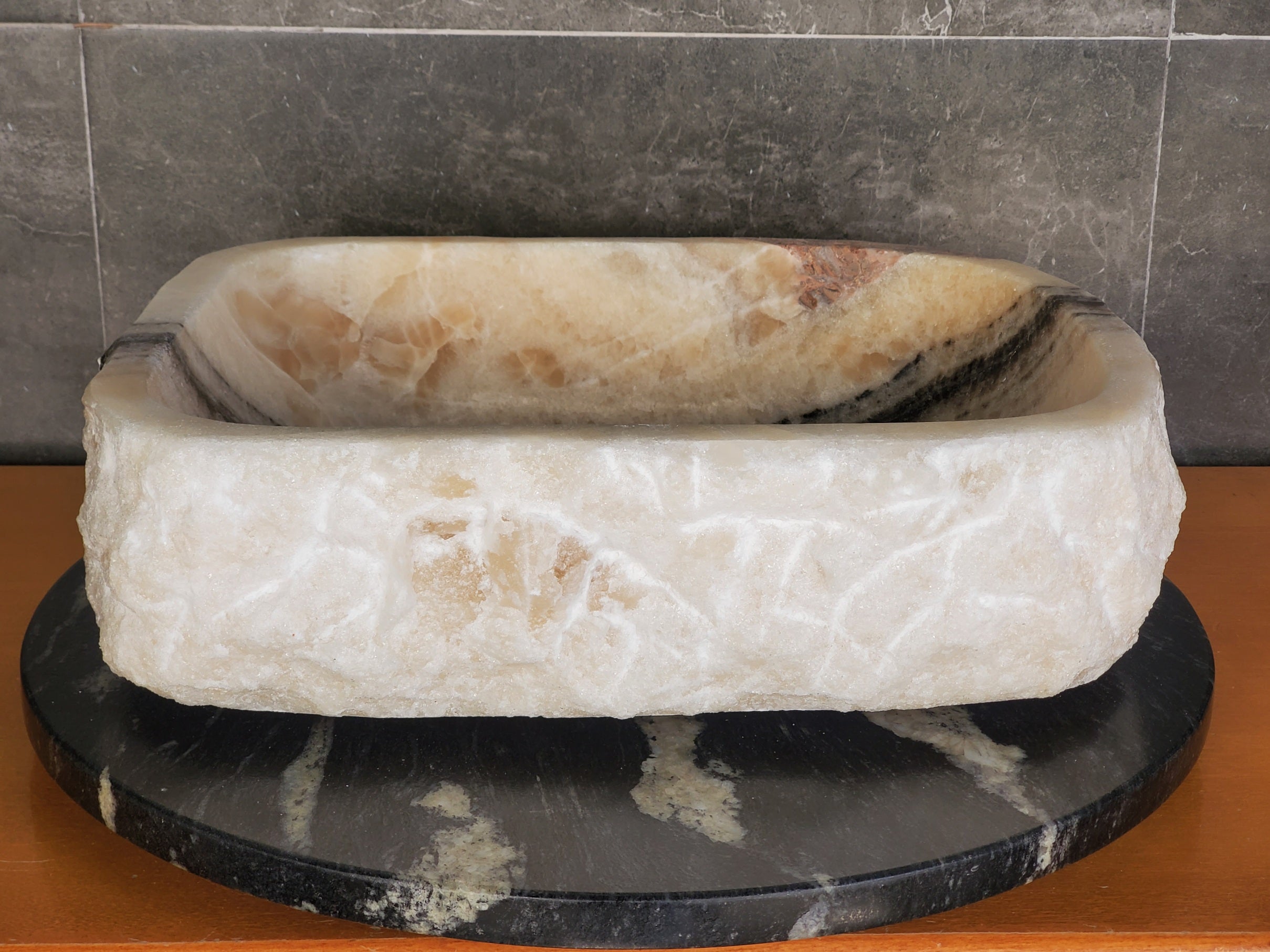 S37_16 Beige Onyx Vessel Sink, 17x13 Inch Onyx Stone Countertop Bathroom Sink Bathroom Sinks Featured Onyx Sinks Sinks