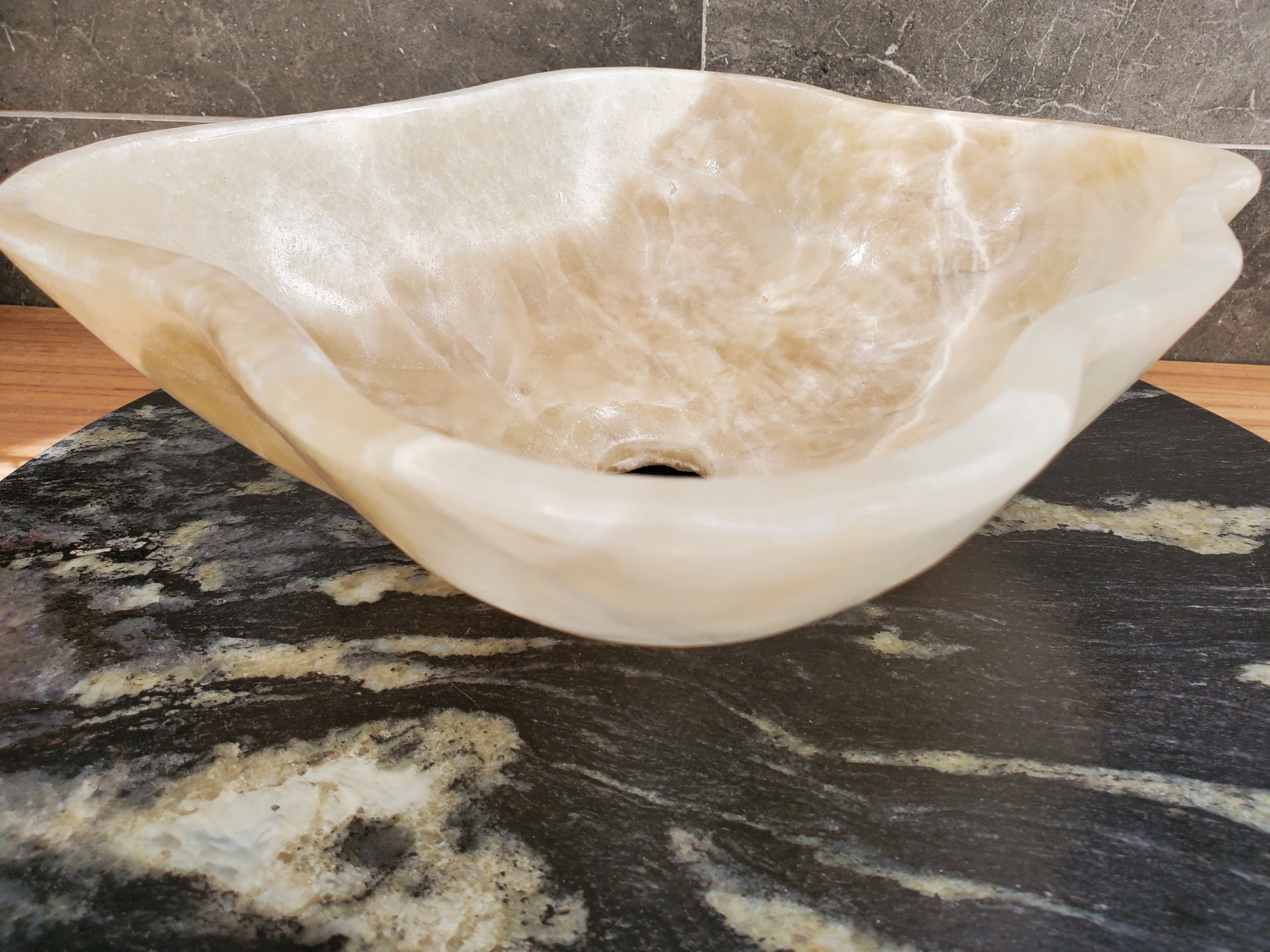 S32_22 Onyx Stone Vessel Bathroom Sink - 14 x 12 inch