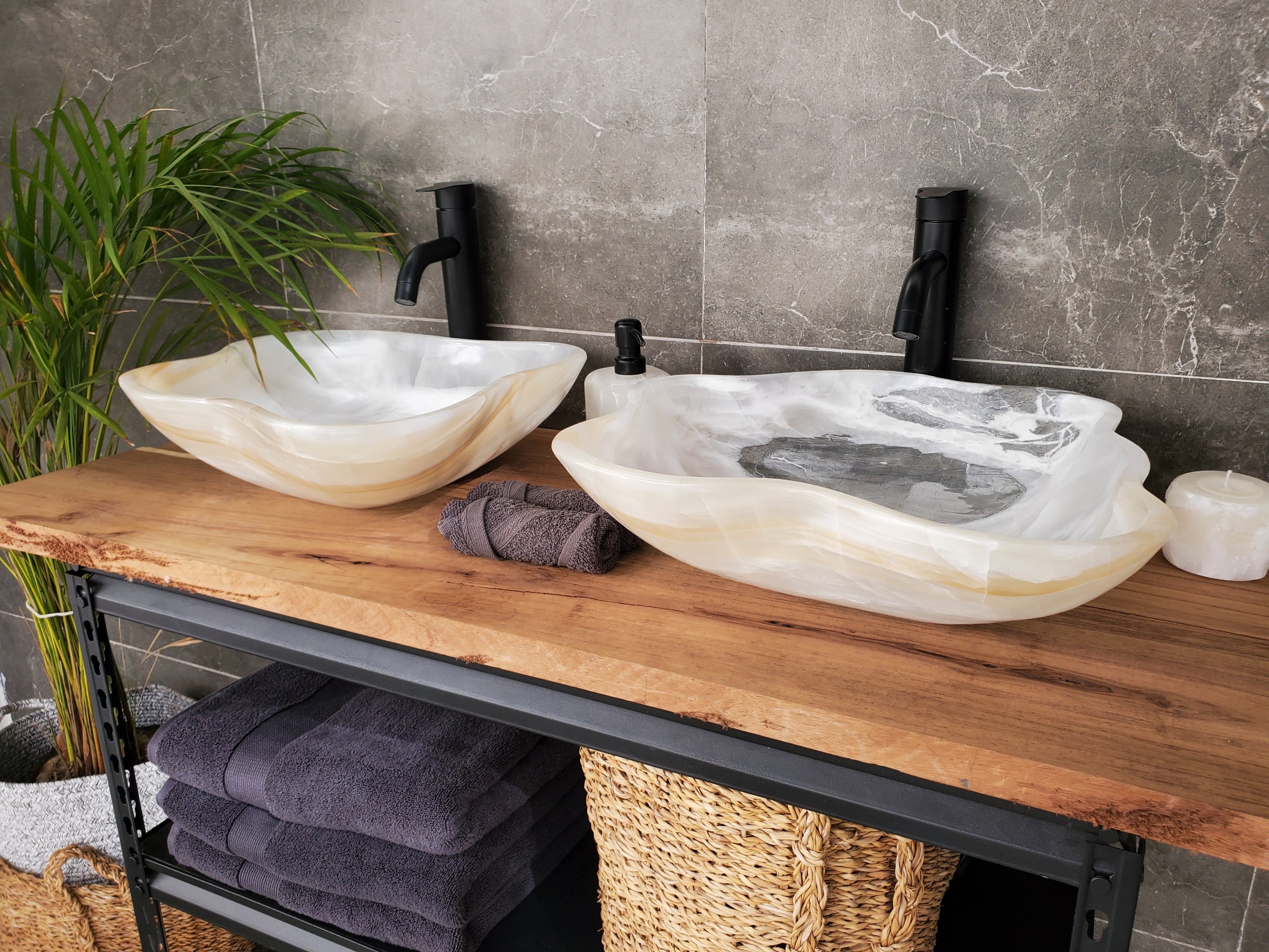 SET3301 Onyx Stone Master Bath Set of 2 (Two) Vessel Sinks
