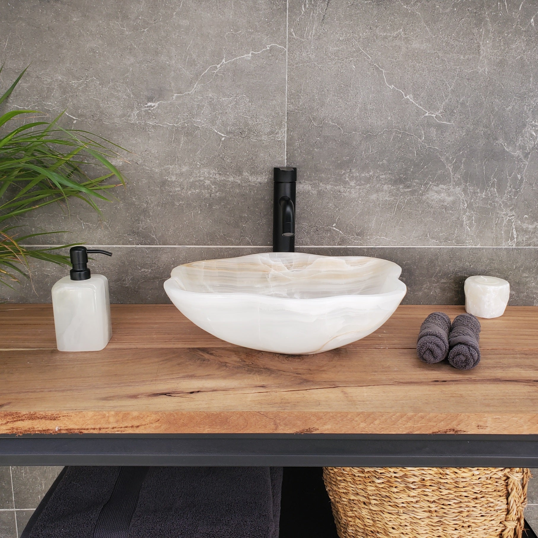 S33_26 White Onyx Bathroom Vessel Sink - 15.5 x 13 inch